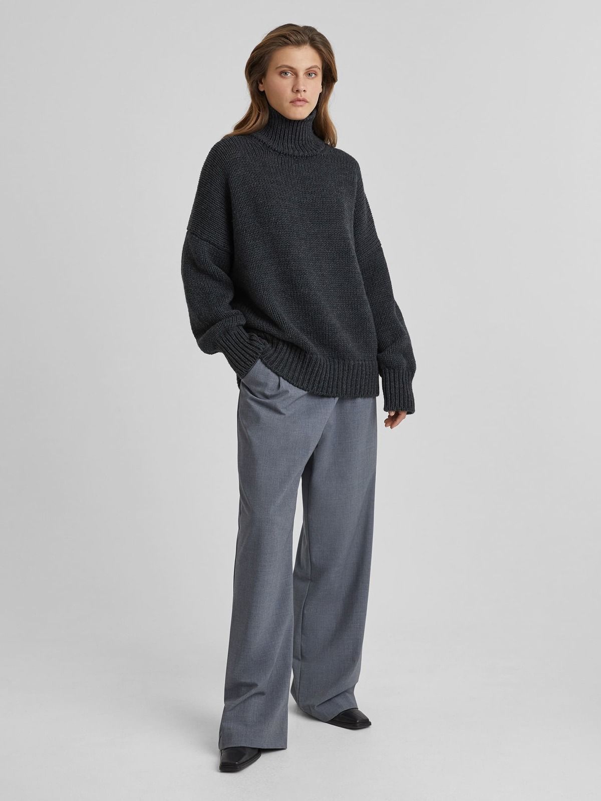 Свитер свободного кроя крупной вязки, антрацит