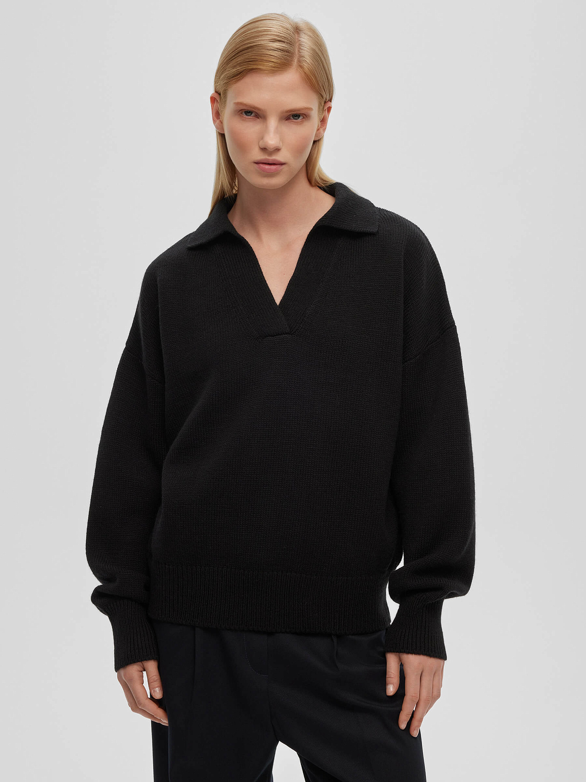 Джемпер-поло свободного кроя, черный