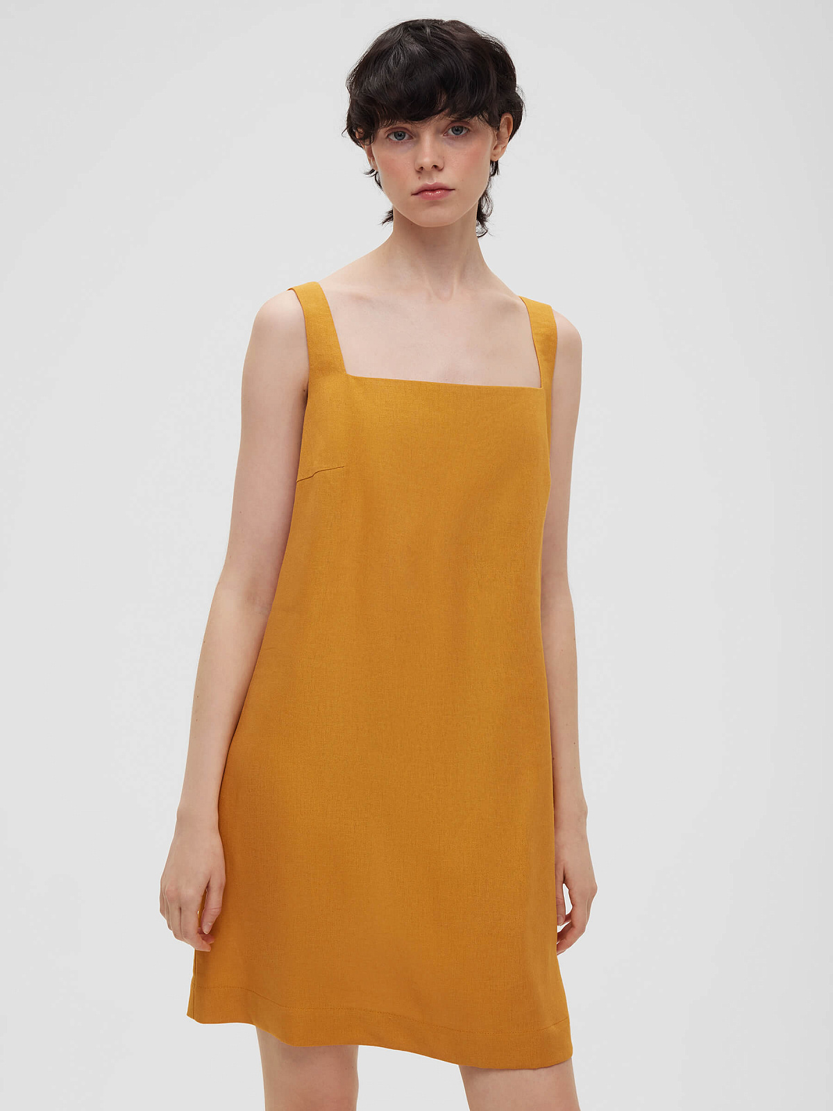 Платье мини из льняной ткани 0191, оранжевый