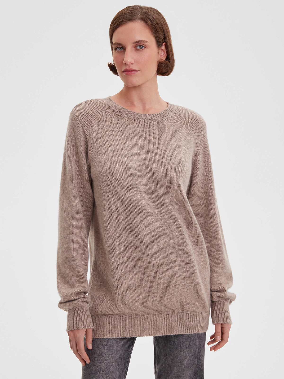 Джемпер удлиненный с ангорой, бежевый