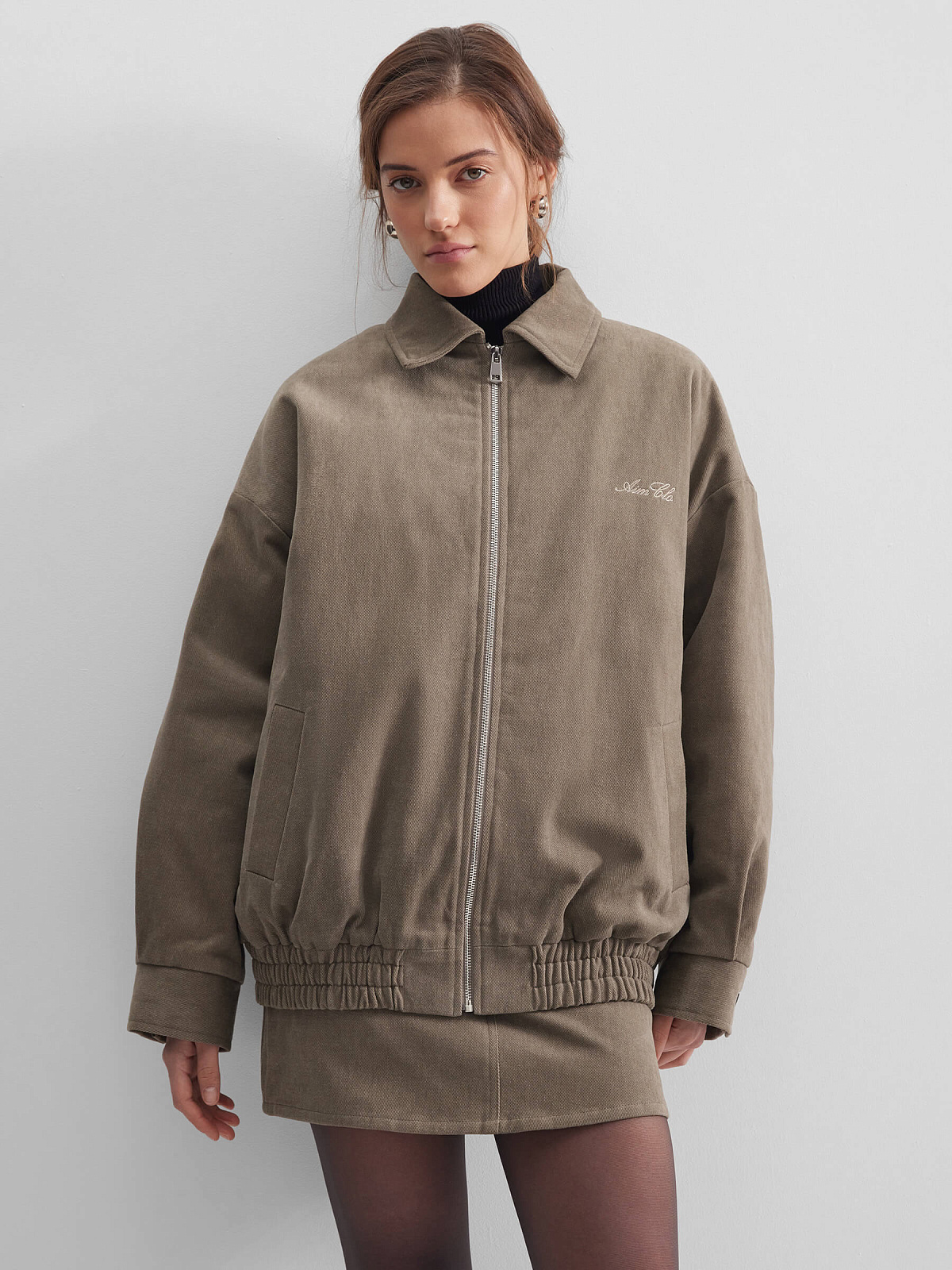 Бомбер утепленный из денима с вышивкой 0207, хаки