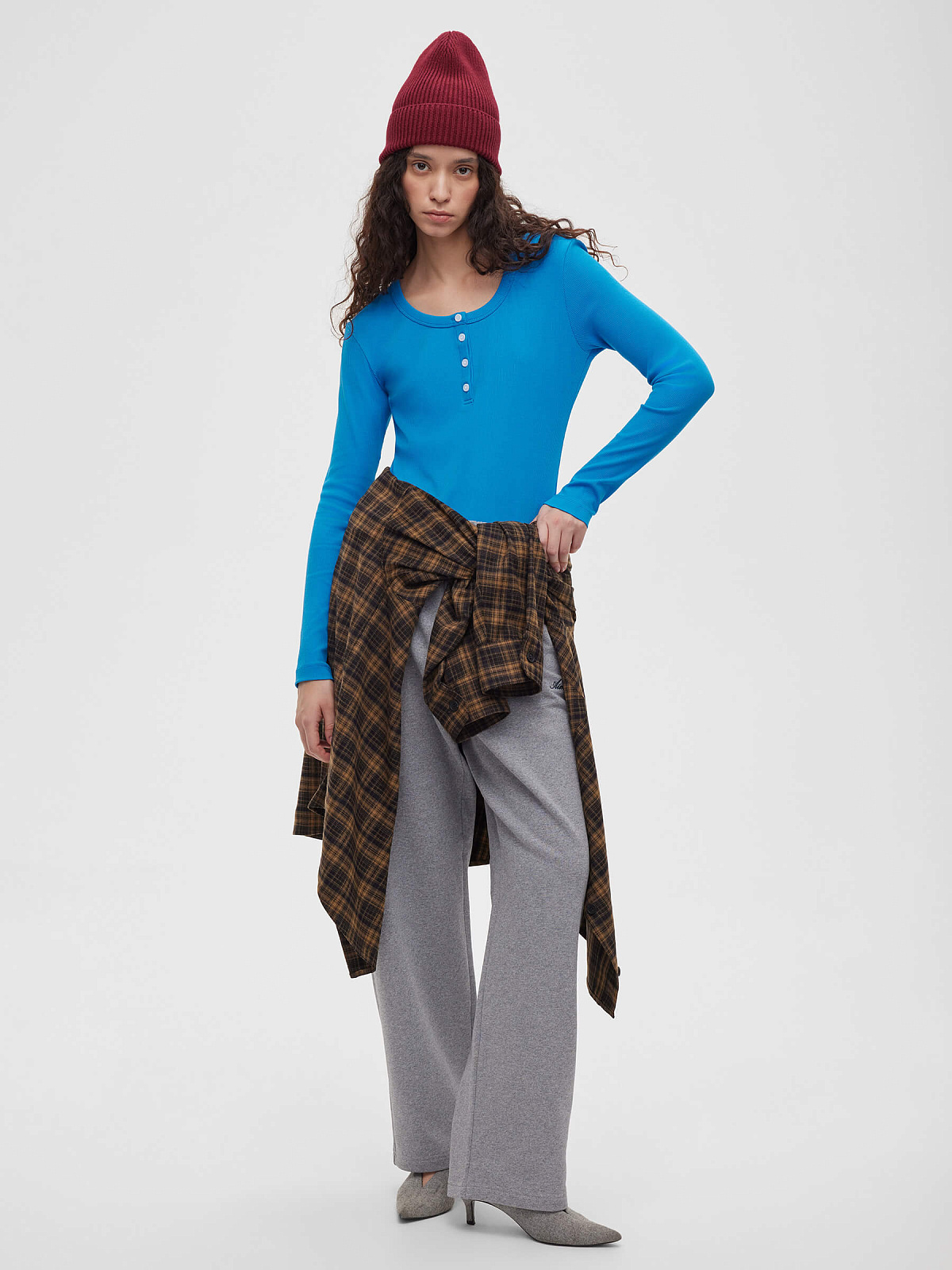 Лонгслив из трикотажа на пуговицах 0155, синий