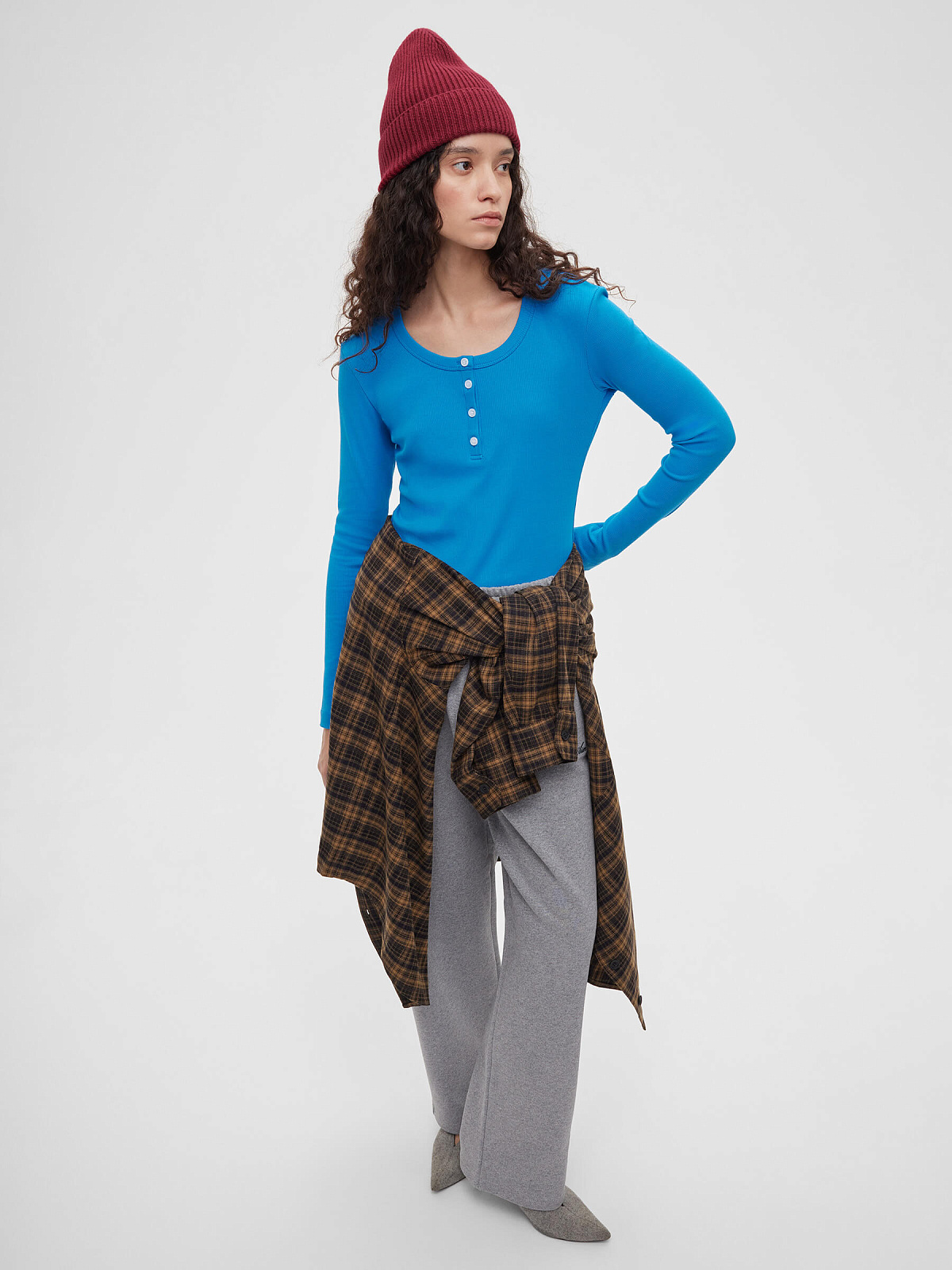 Лонгслив из трикотажа на пуговицах 0155, синий