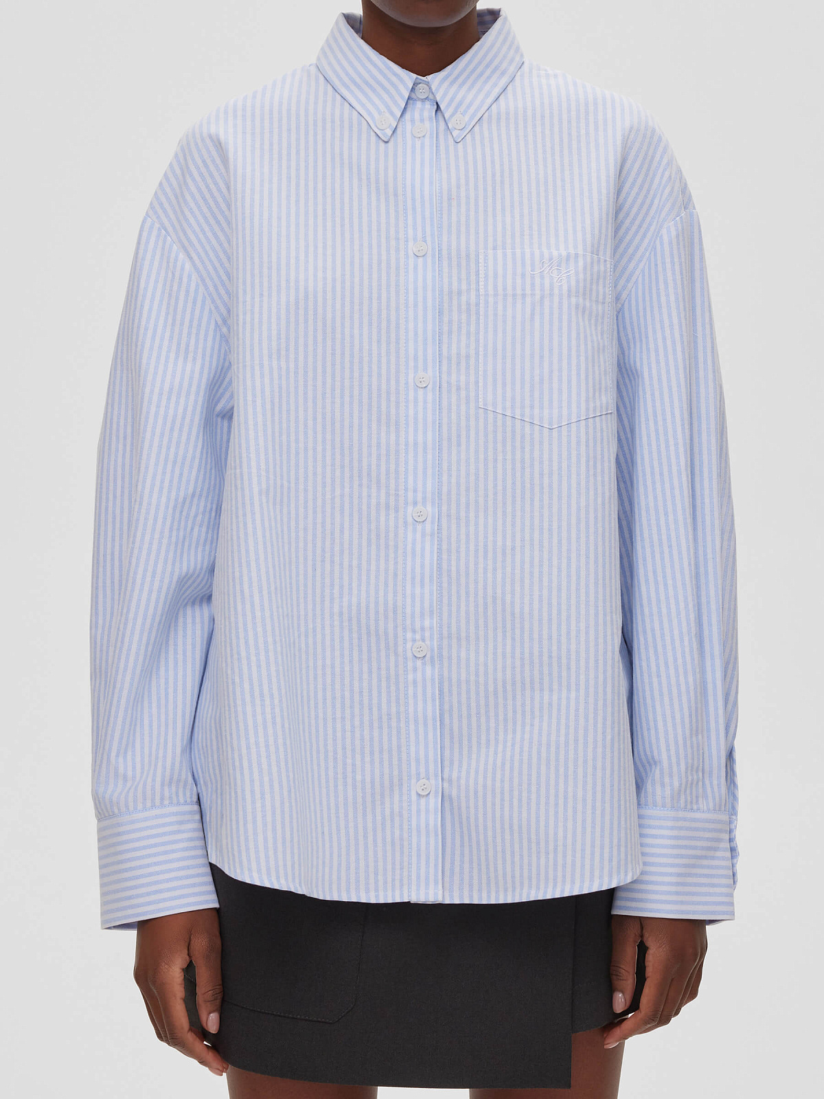 Рубашка свободного кроя с защипами 0122, голубой