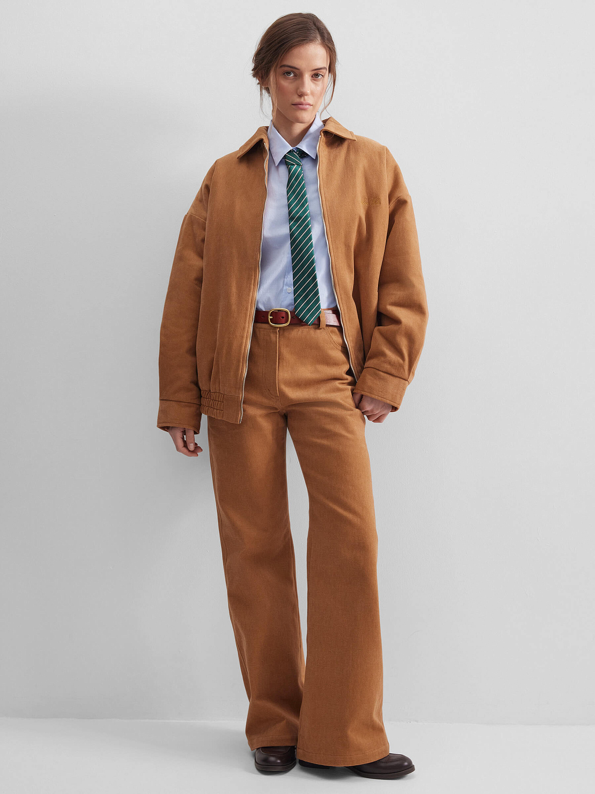 Брюки клеш из денима 0219, терракотовый