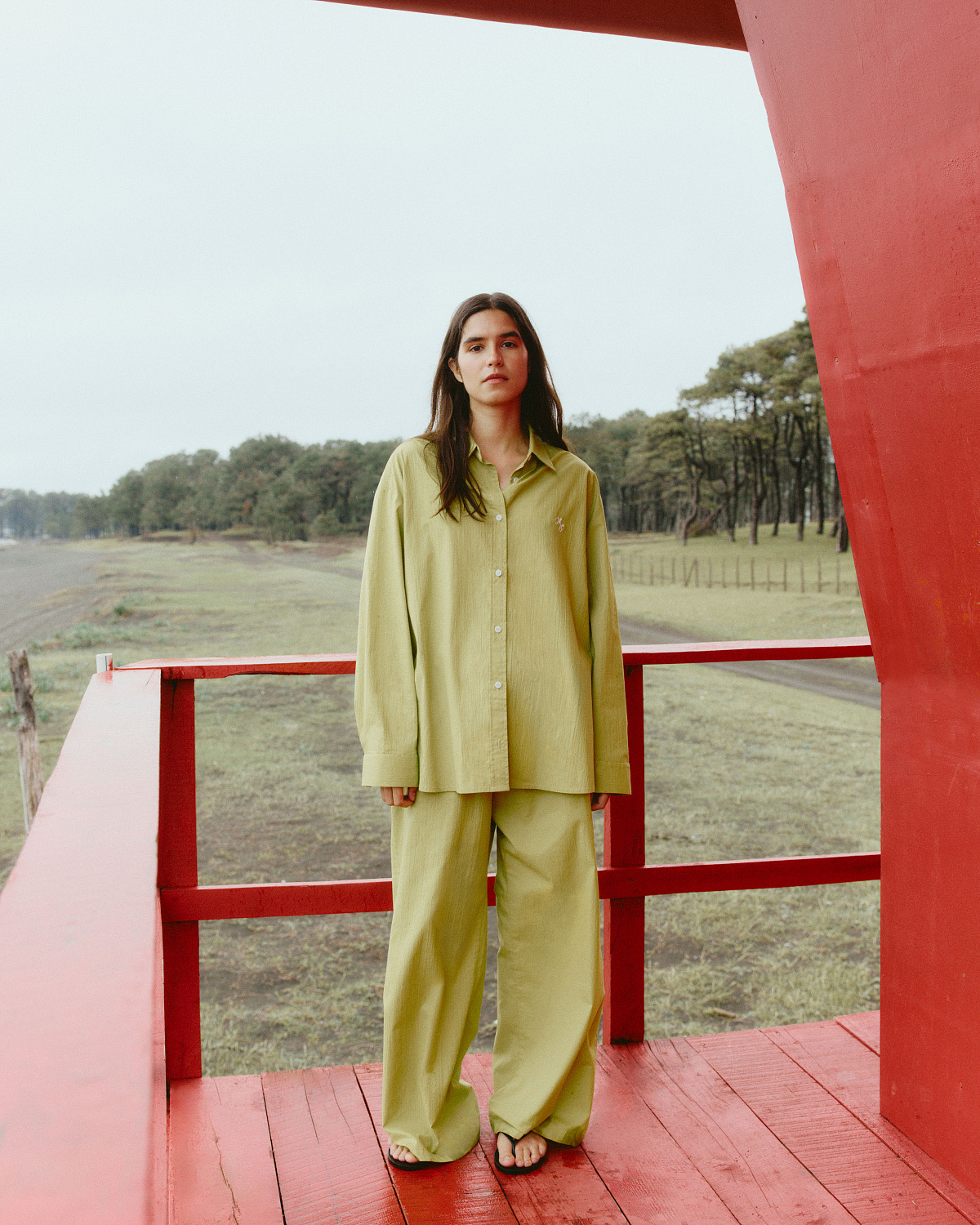 Рубашка свободного кроя из хлопка 0128, оливковый