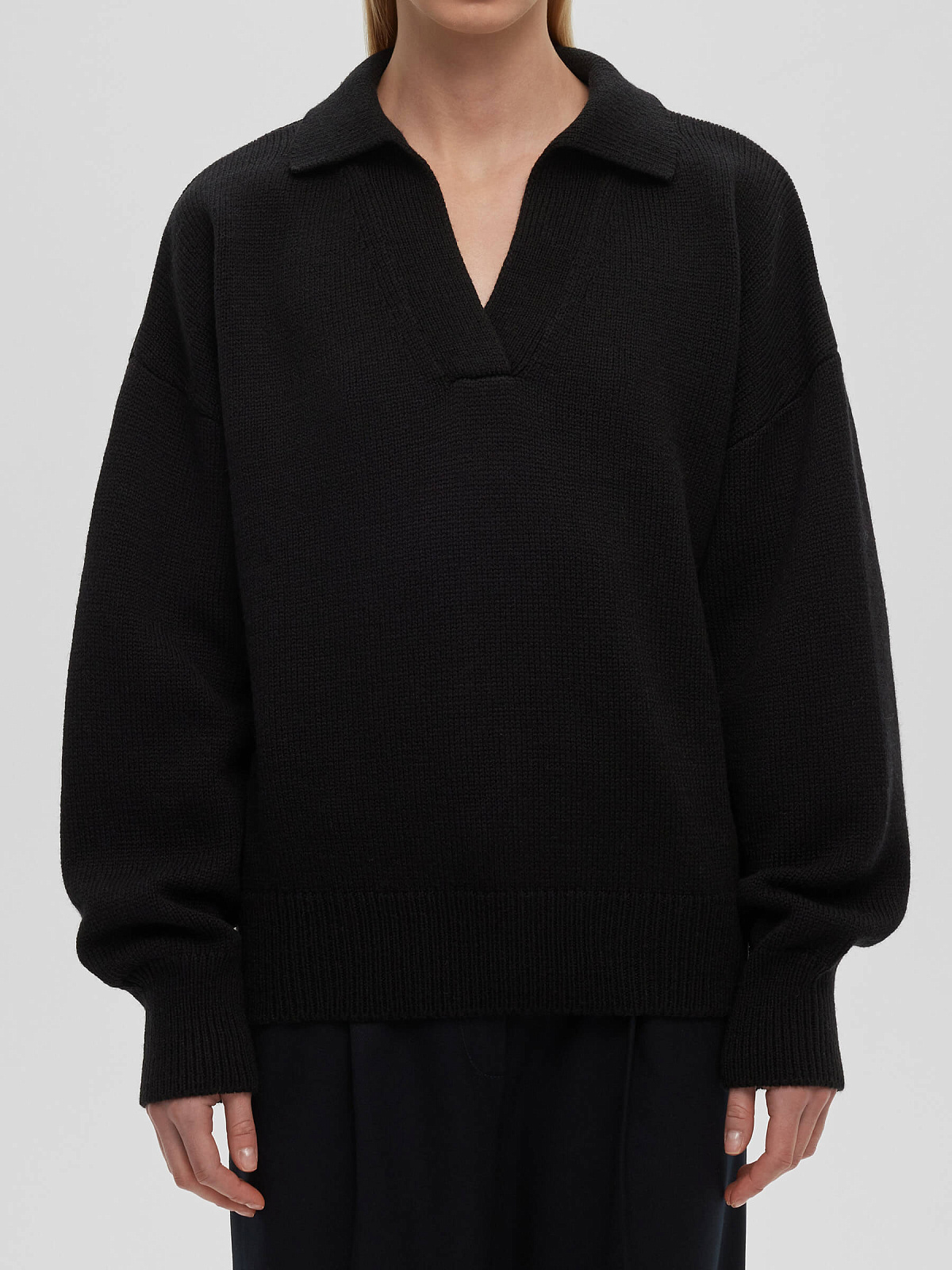 Джемпер-поло свободного кроя, черный