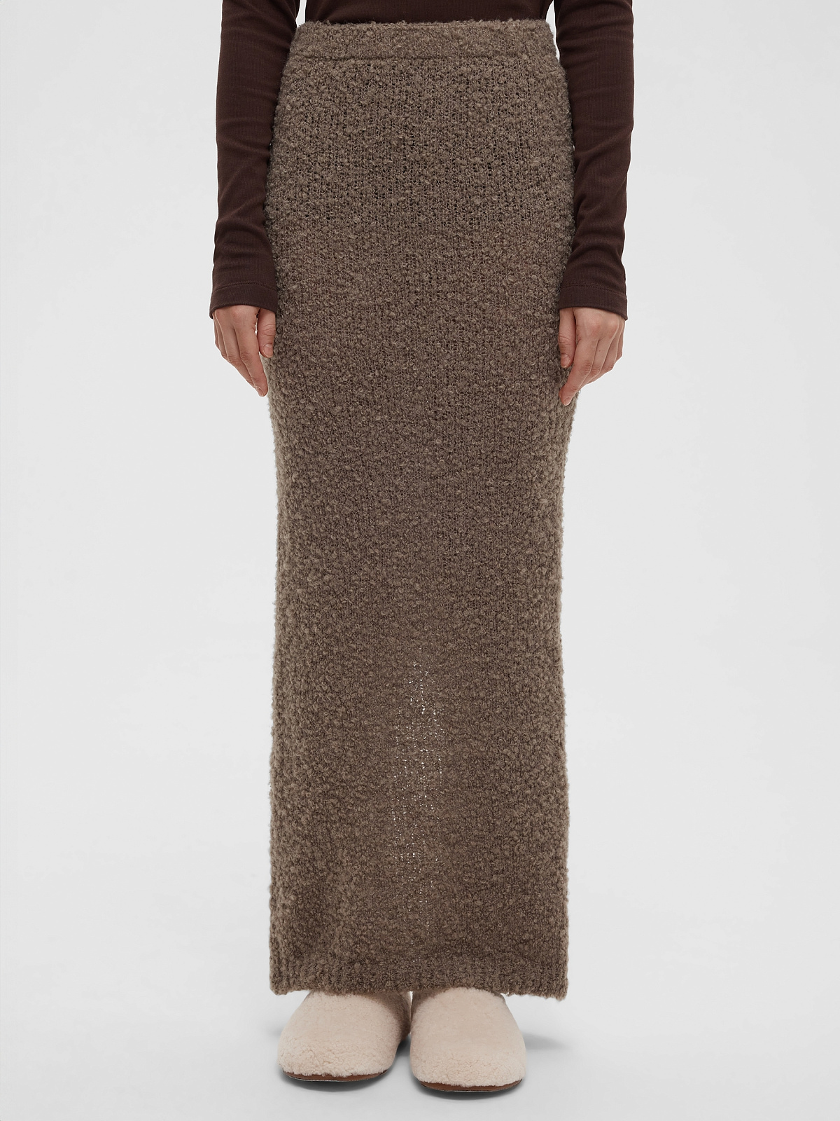 Юбка макси букле из альпаки и шерсти, бежевый