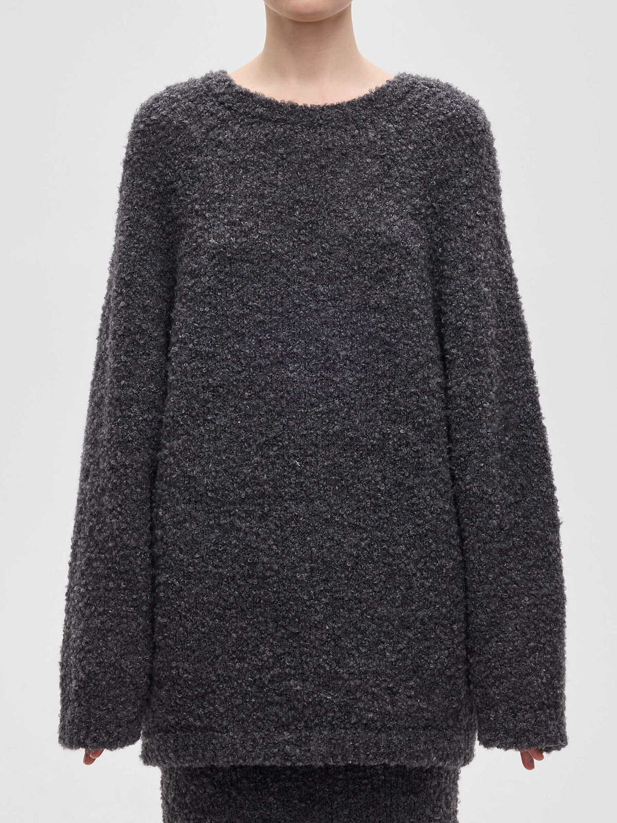 Джемпер удлиненный букле из альпаки и шерсти, серый