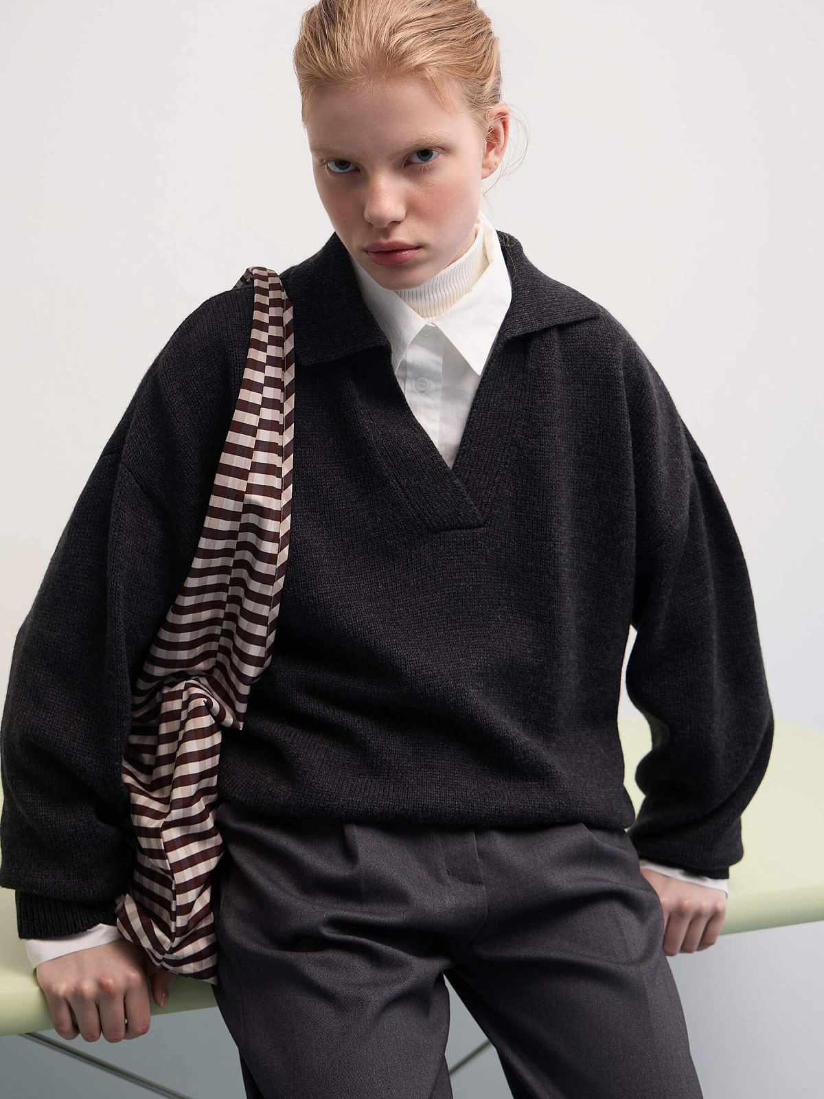 Джемпер-поло свободного кроя, черный