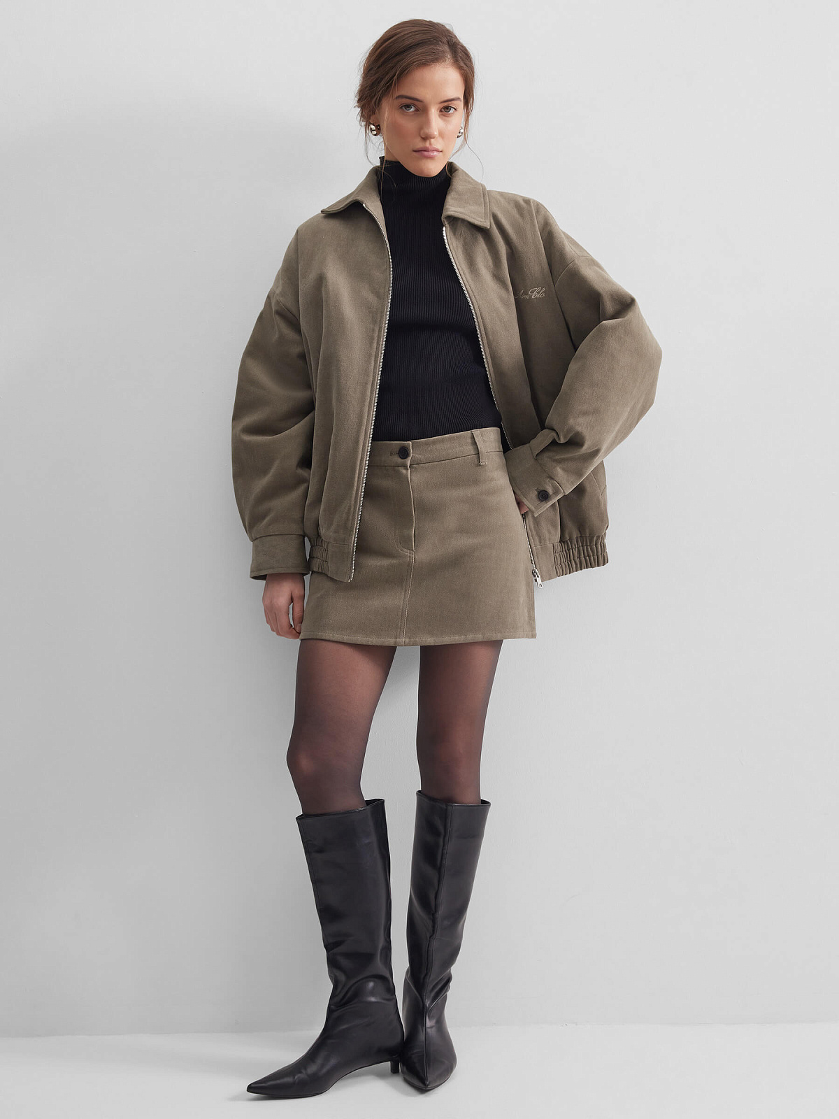 Юбка мини из денима 0218, хаки