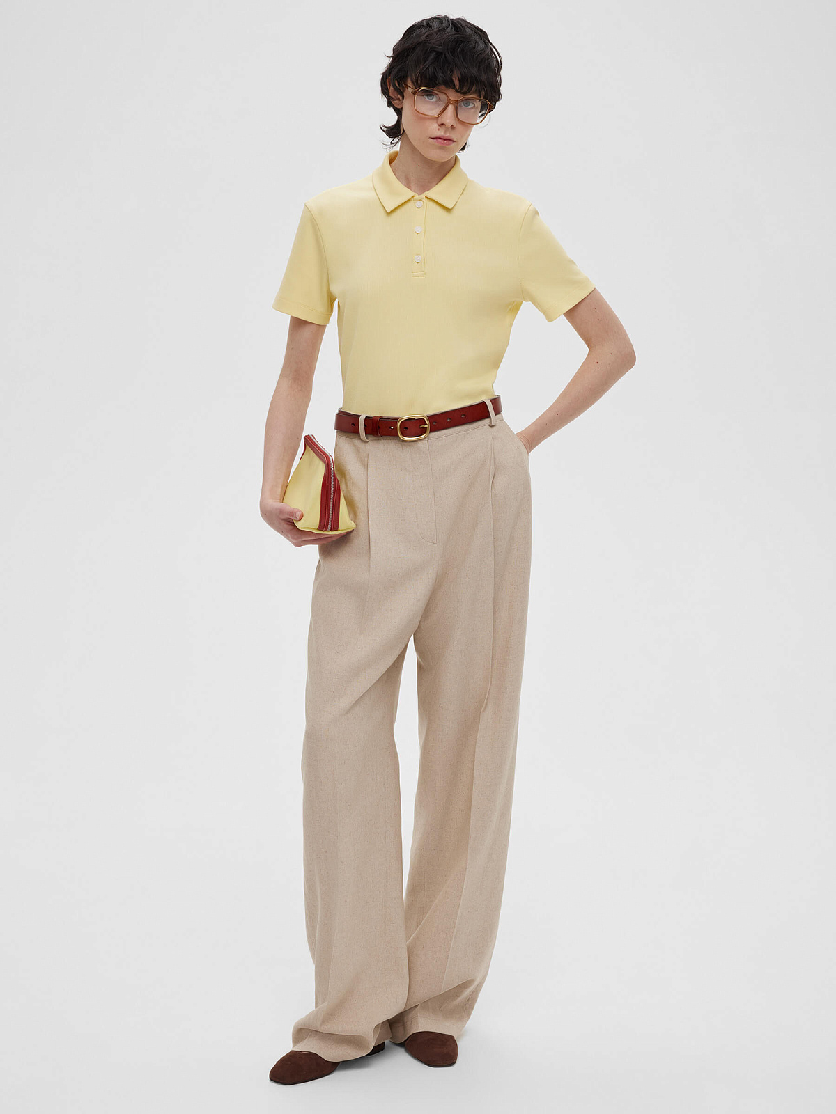 Брюки свободного кроя с защипами из льна 0195, бежевый