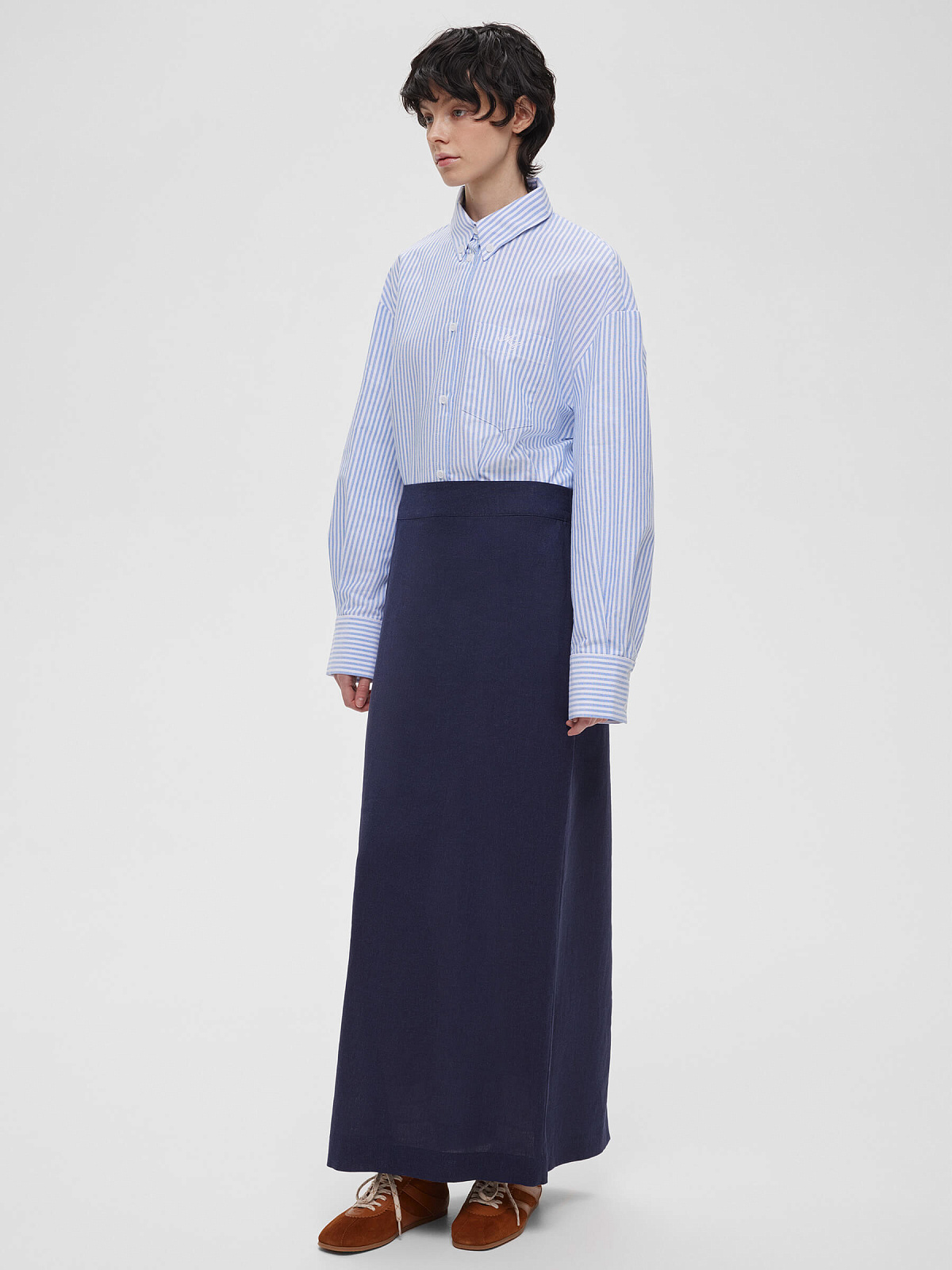 Юбка макси из льна 0189, синий