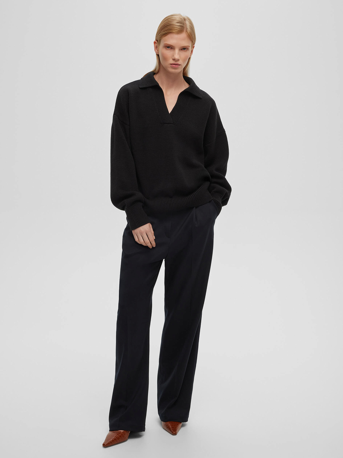 Джемпер-поло свободного кроя, черный