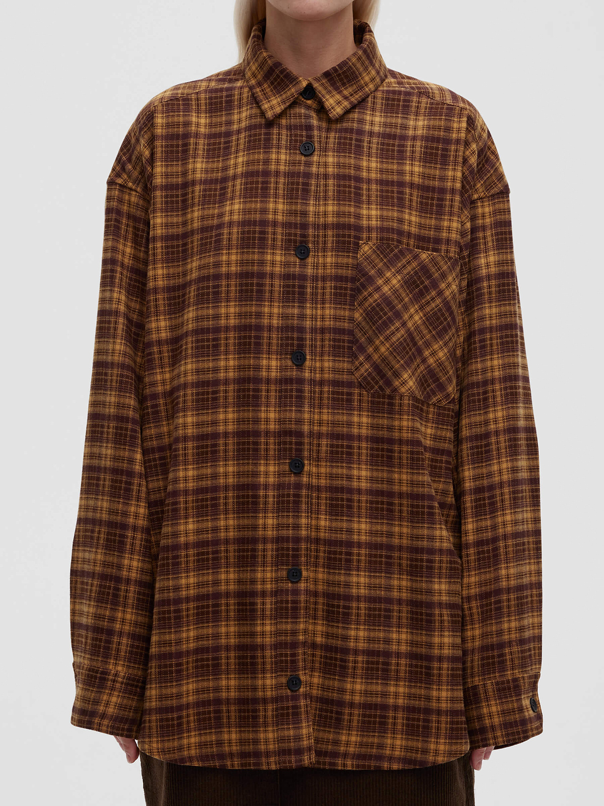 Рубашка в клетку 0164, желто-коричневый