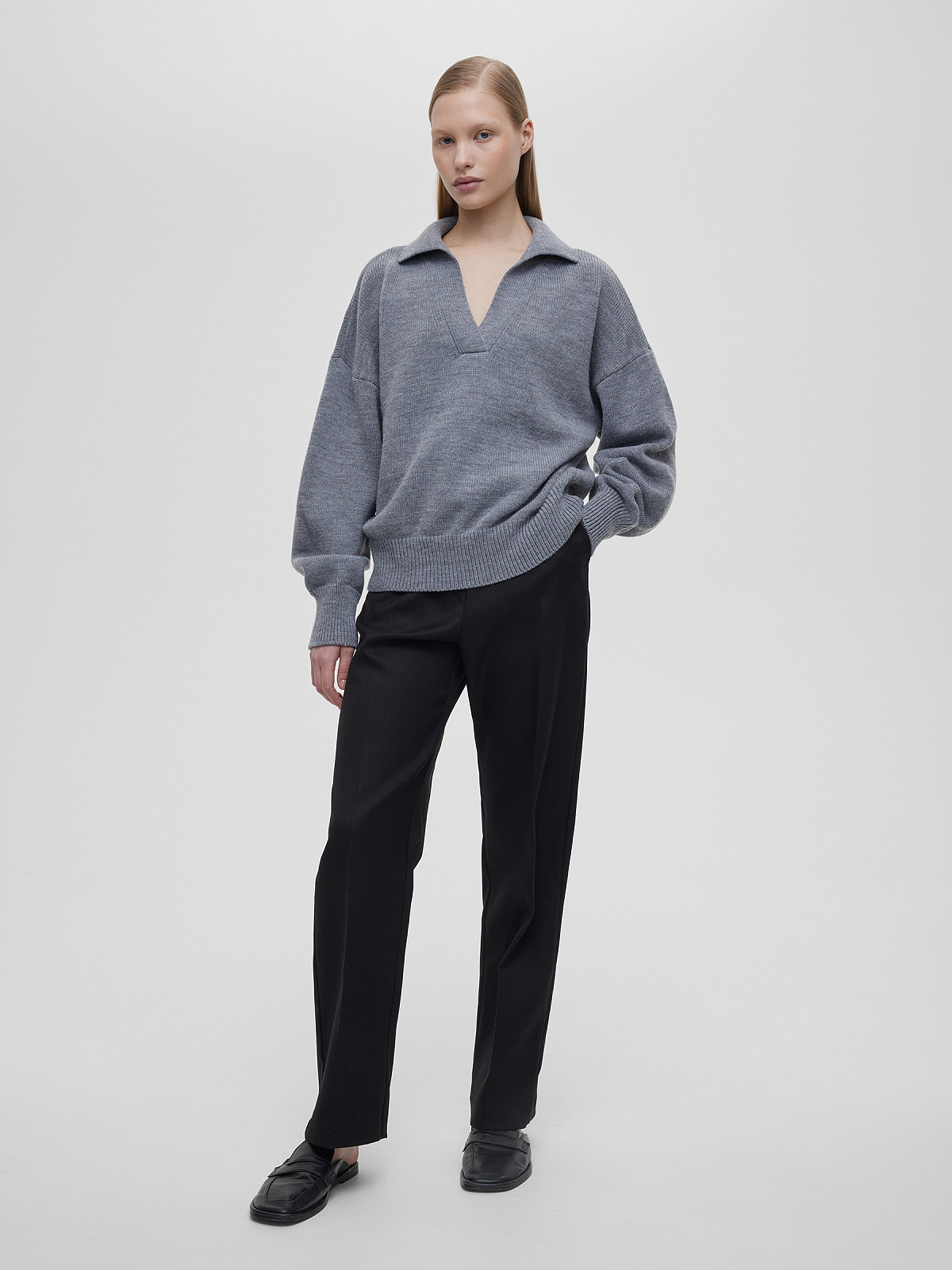 Джемпер-поло свободного кроя, серый