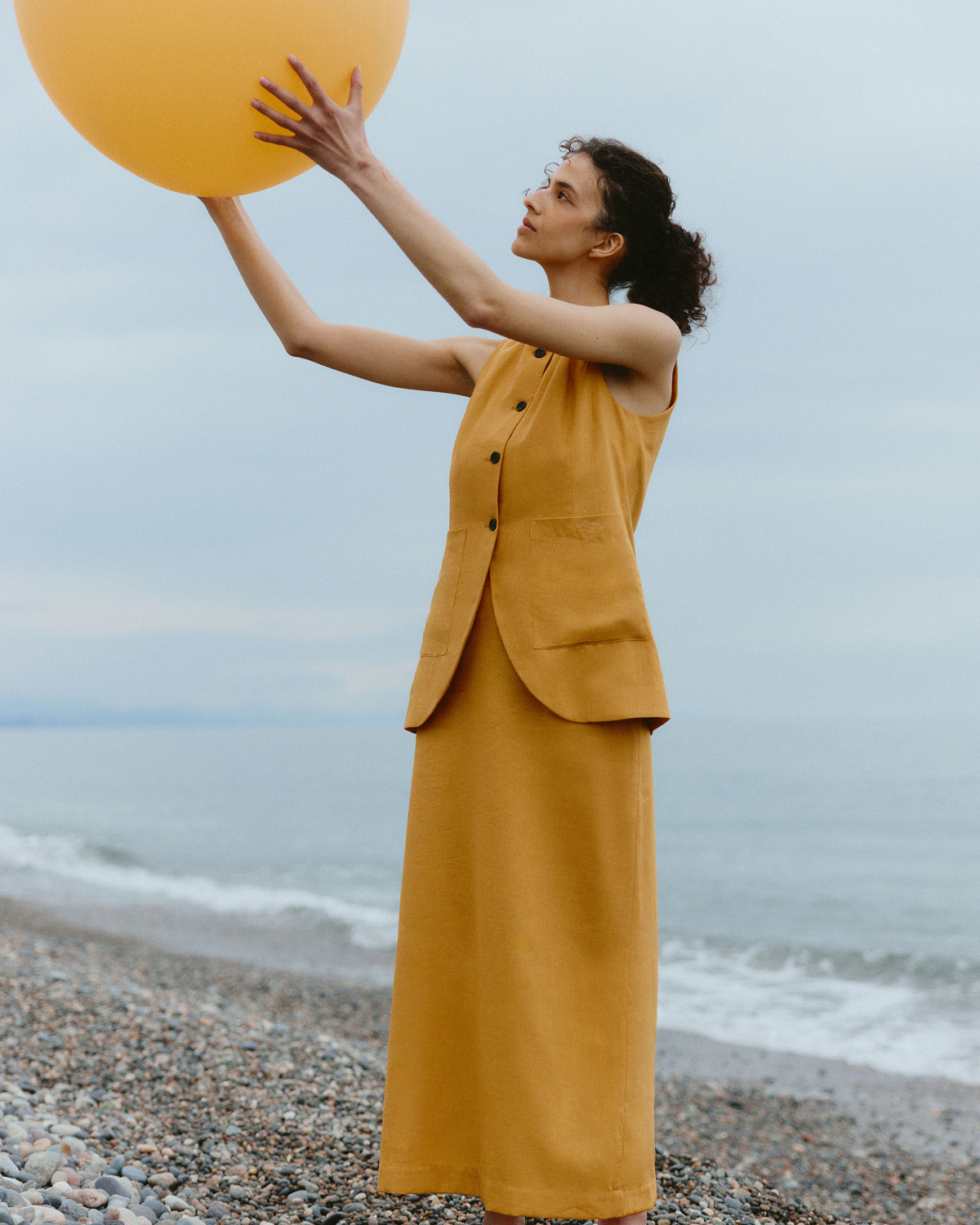 Юбка макси из льна 0189, оранжевый