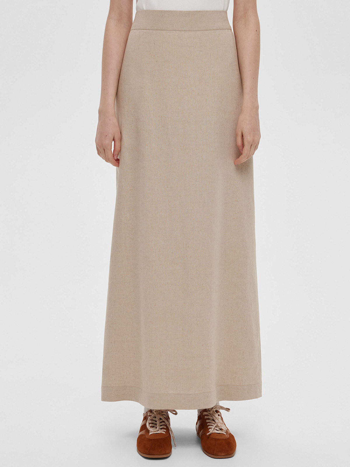 Юбка макси из льна 0189, бежевый