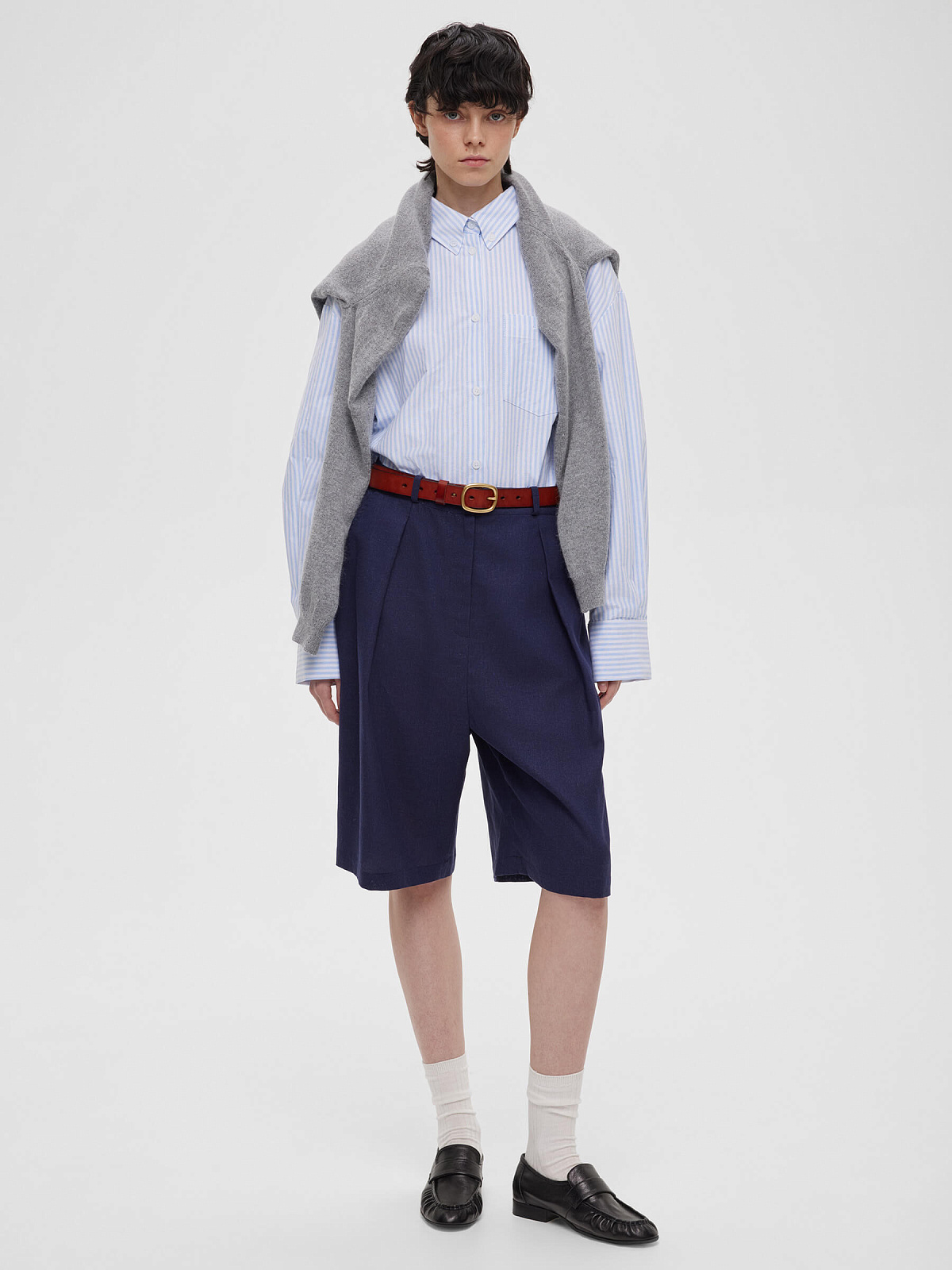 Шорты-бермуды из льна 0196, синий