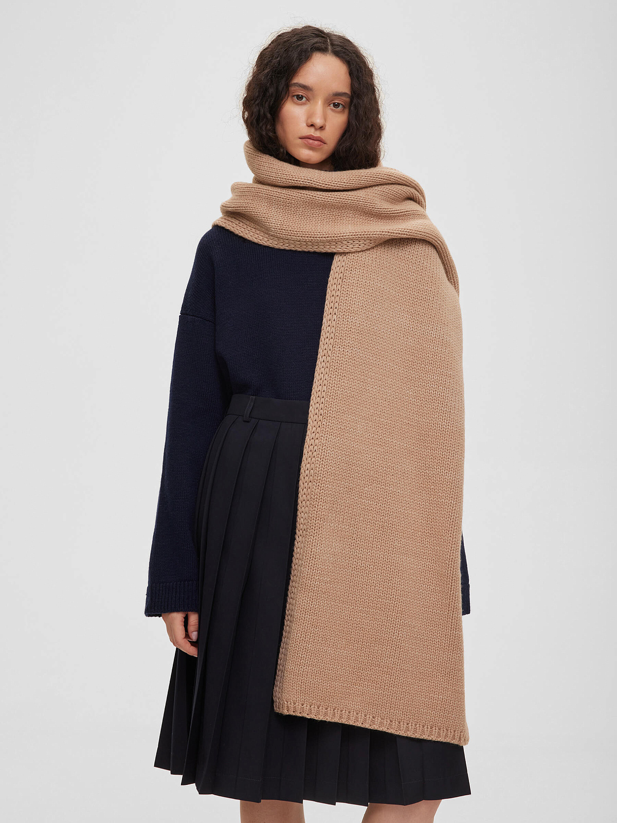 Шарф крупной вязки 3174, бежевый