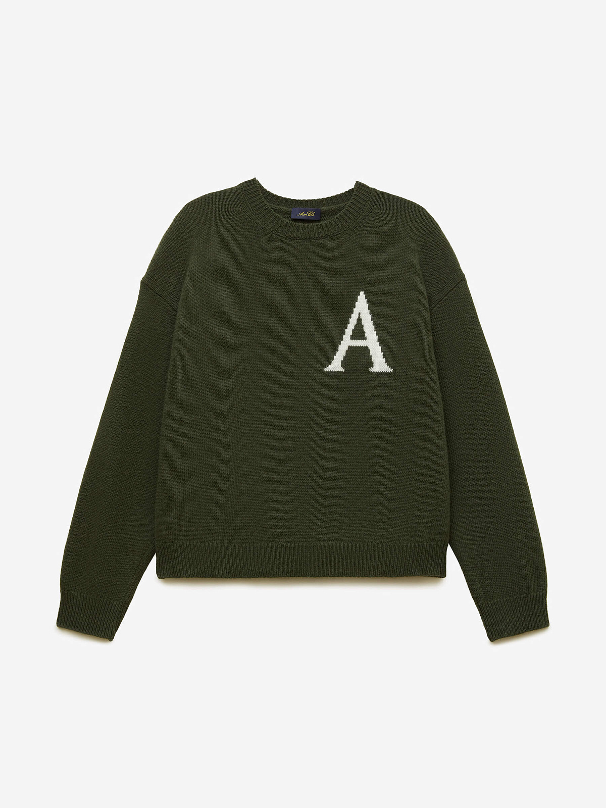 Джемпер свободного кроя с интарсией "А", зелено-молочный