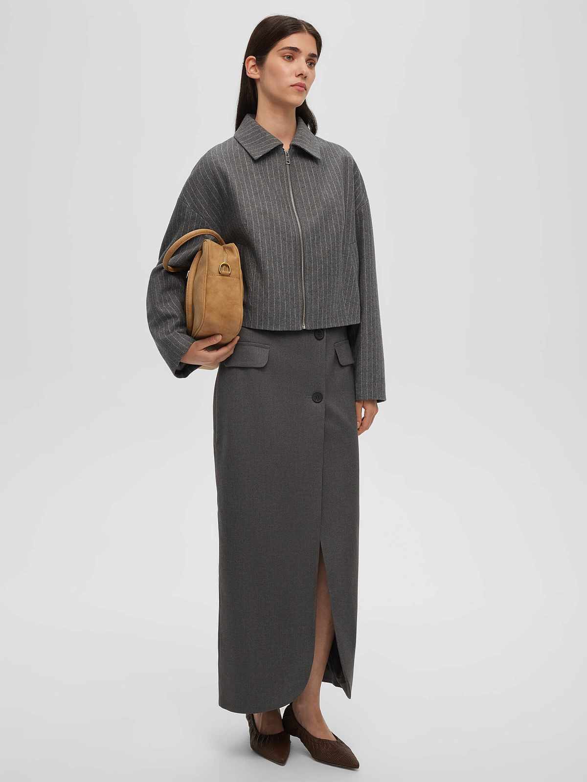 Жакет из шерсти в полоску 0209, серый