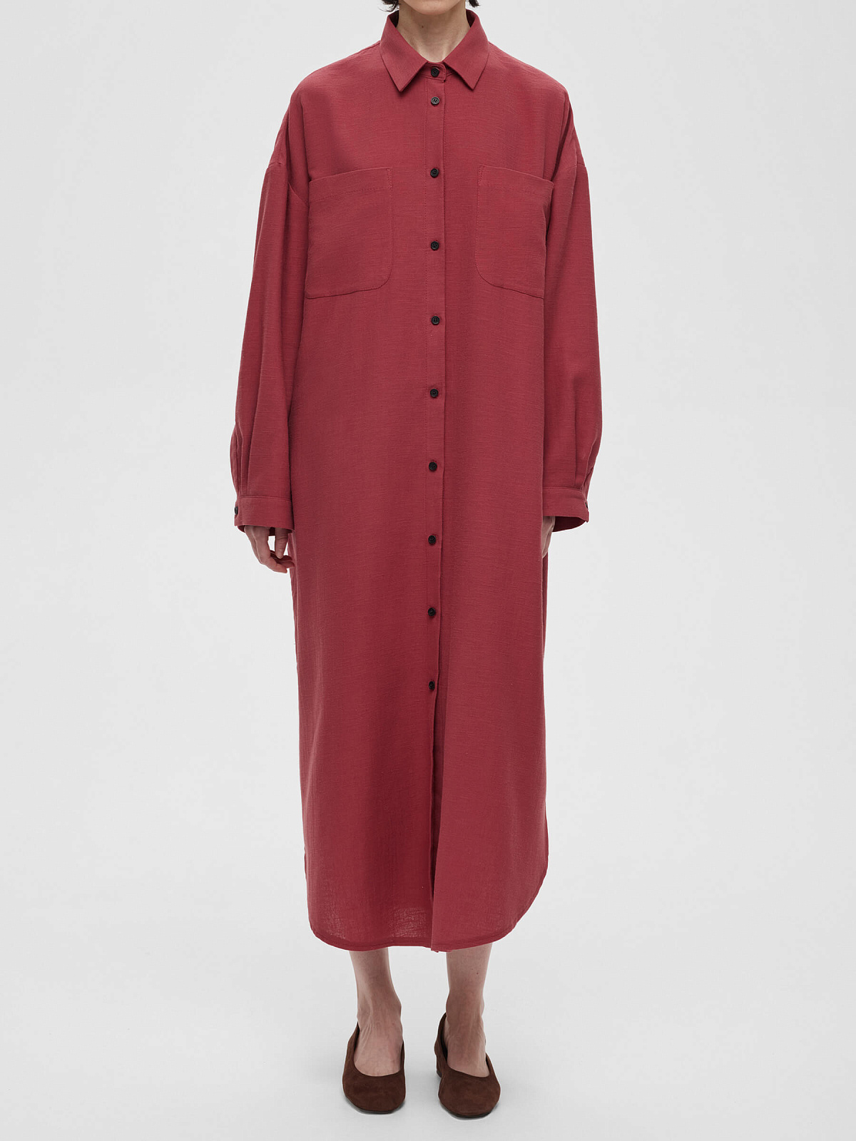 Платье-рубашка свободного кроя 0194, бордовый