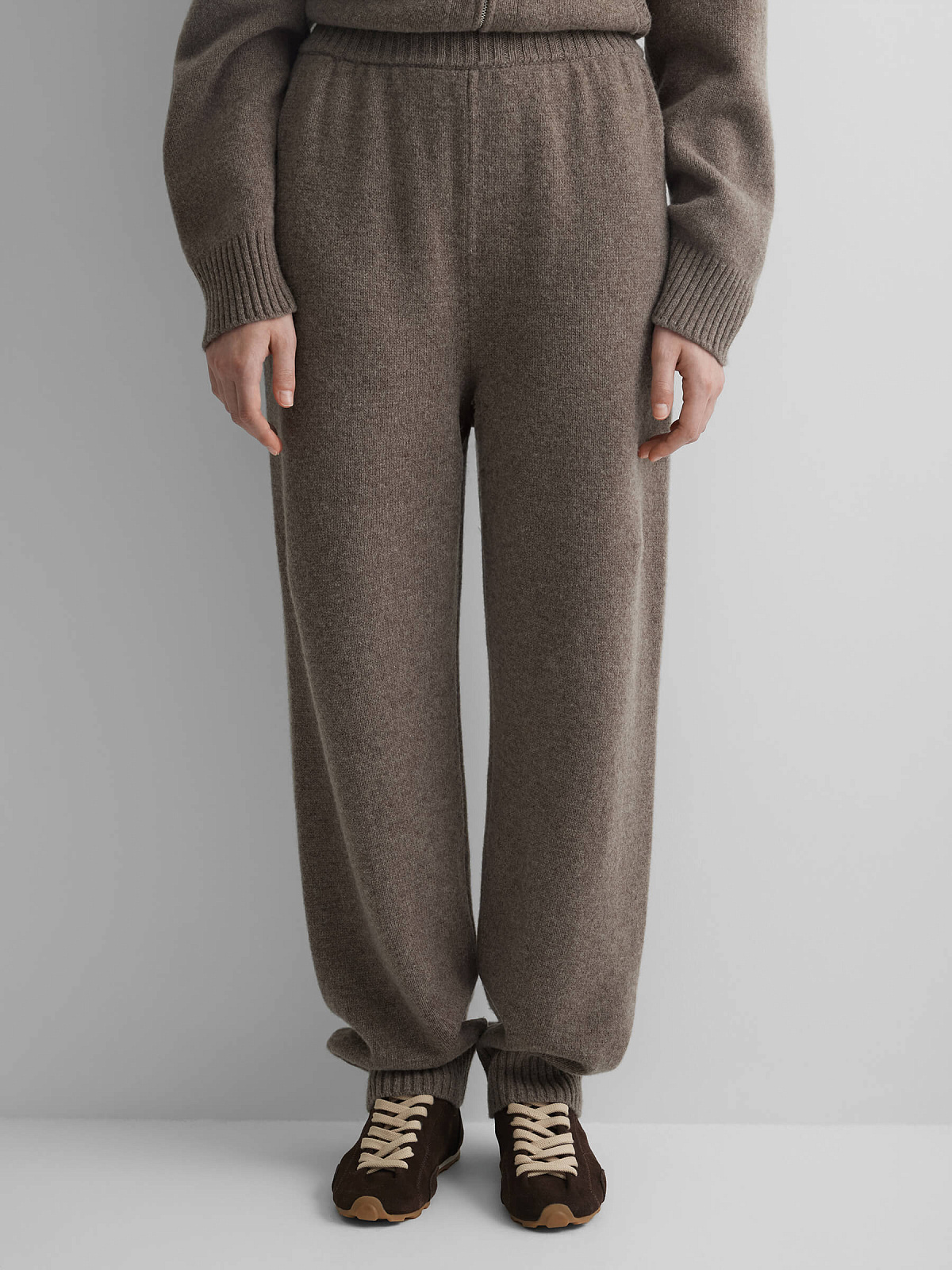 Брюки вязаные джоггеры из 100% мериноса, коричневый меланж