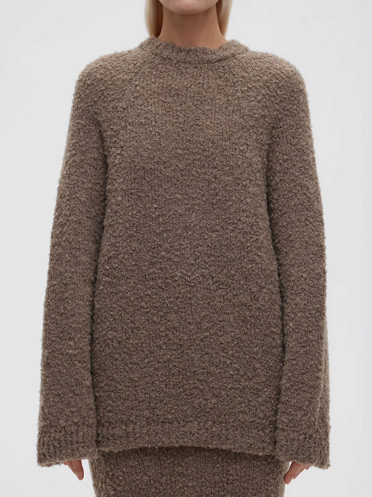 Джемпер удлиненный букле из альпаки и шерсти, бежевый