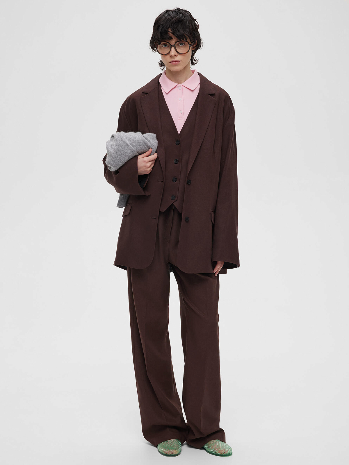 Жакет из льняной ткани 0192, коричневый