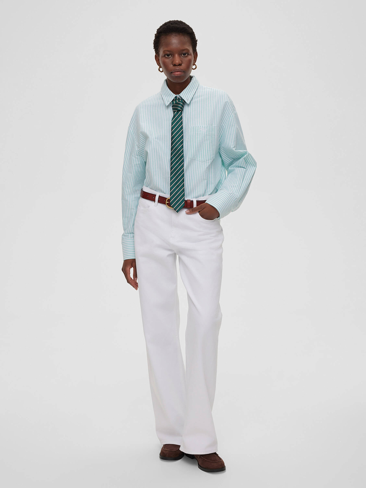 Галстук в полоску 021, зеленый