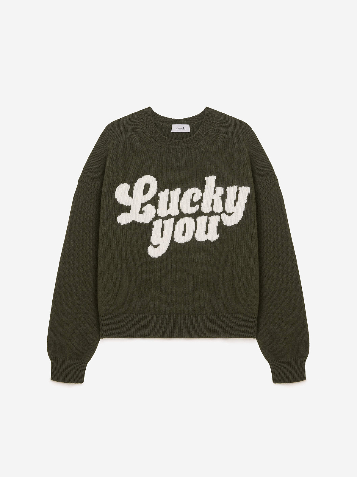 Джемпер с интарсией Lucky you, зелено-молочный