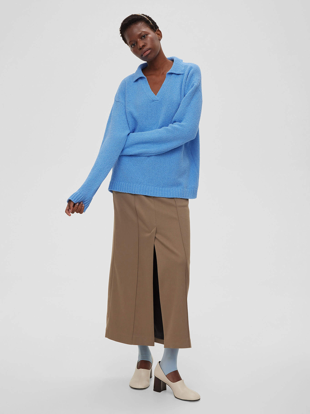 Джемпер-поло из хлопка букле, голубой