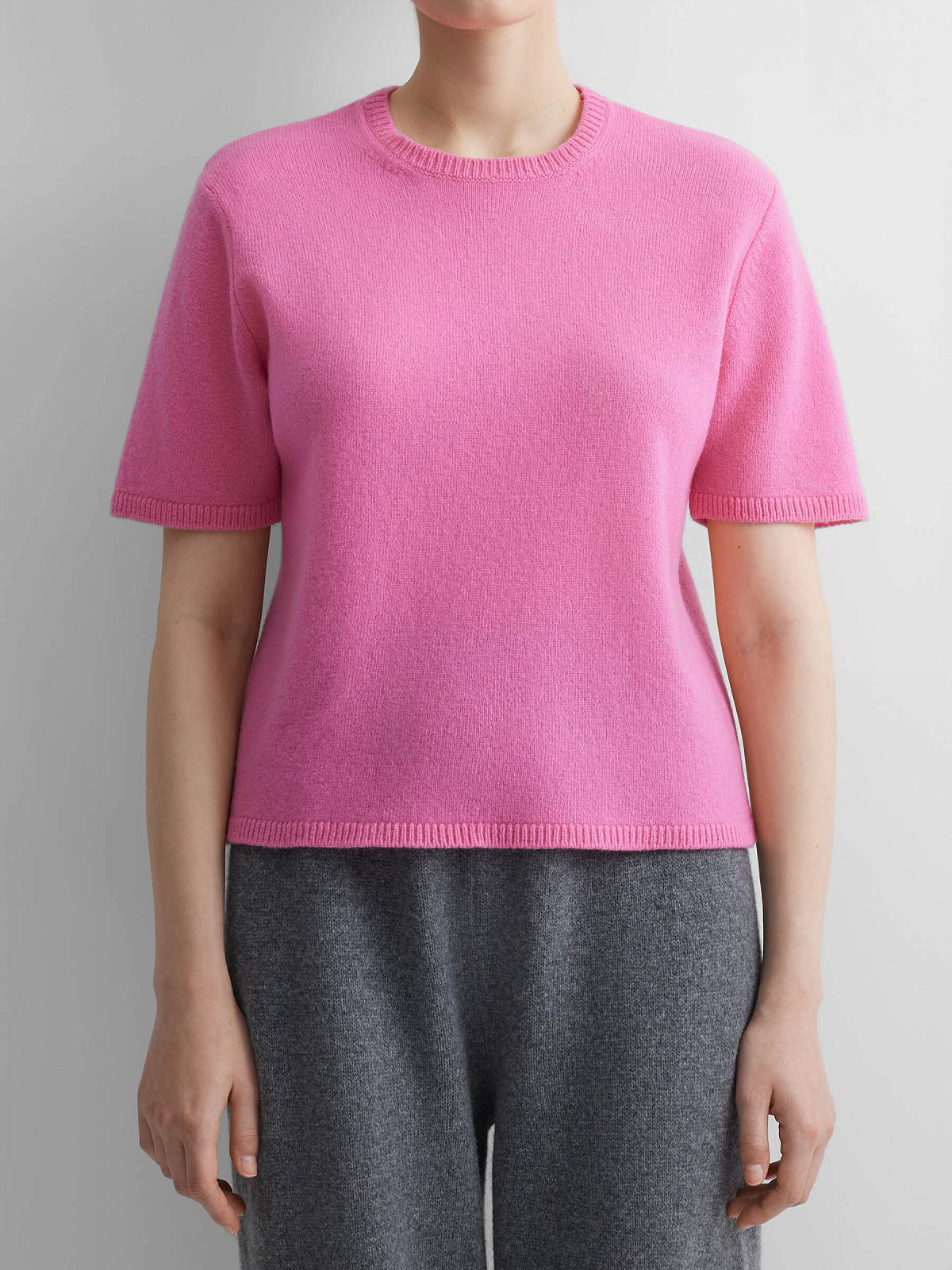 Джемпер с коротким рукавом из 100% мериноса, розовый