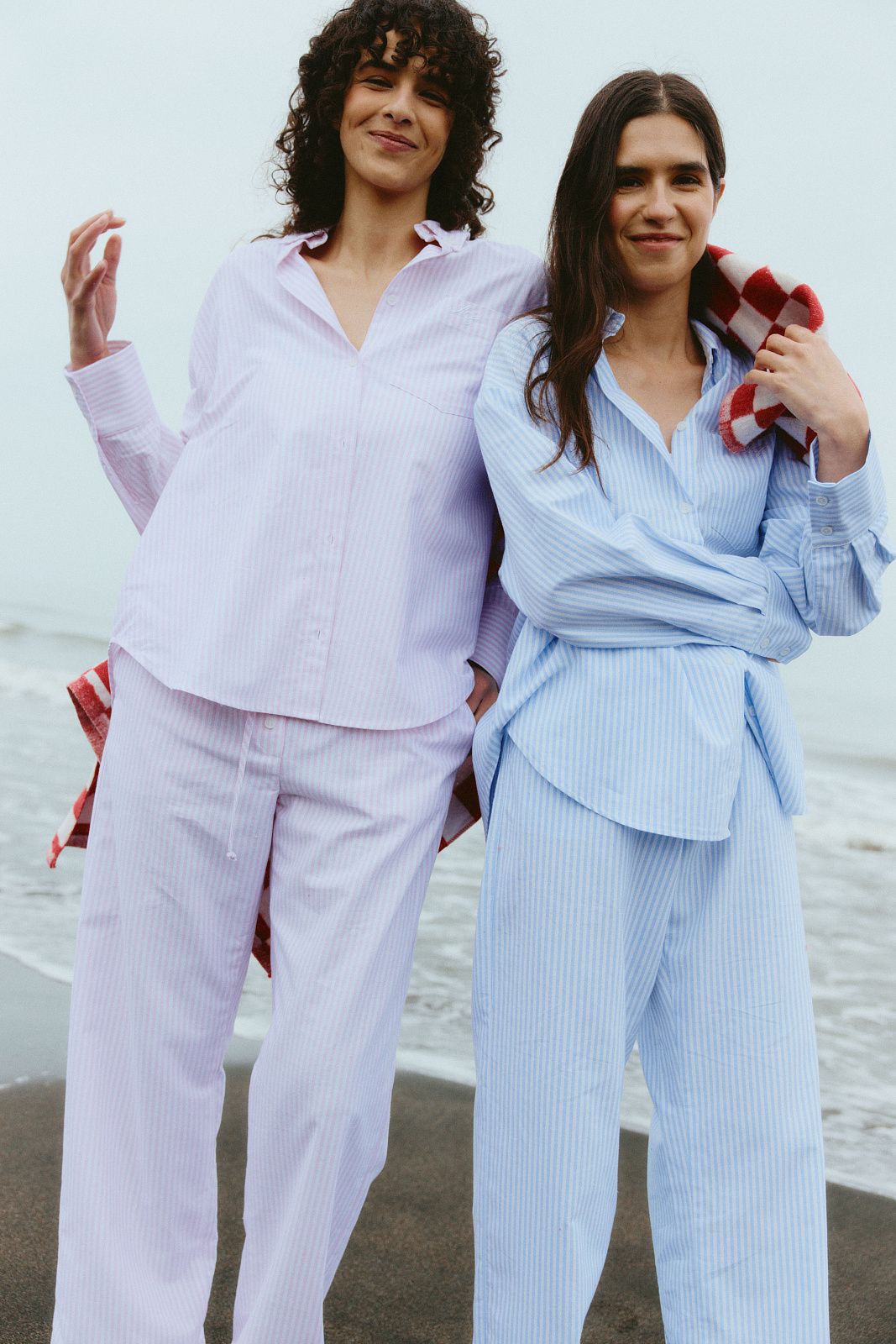 Брюки из хлопка на резинке в полоску 0179, розовый