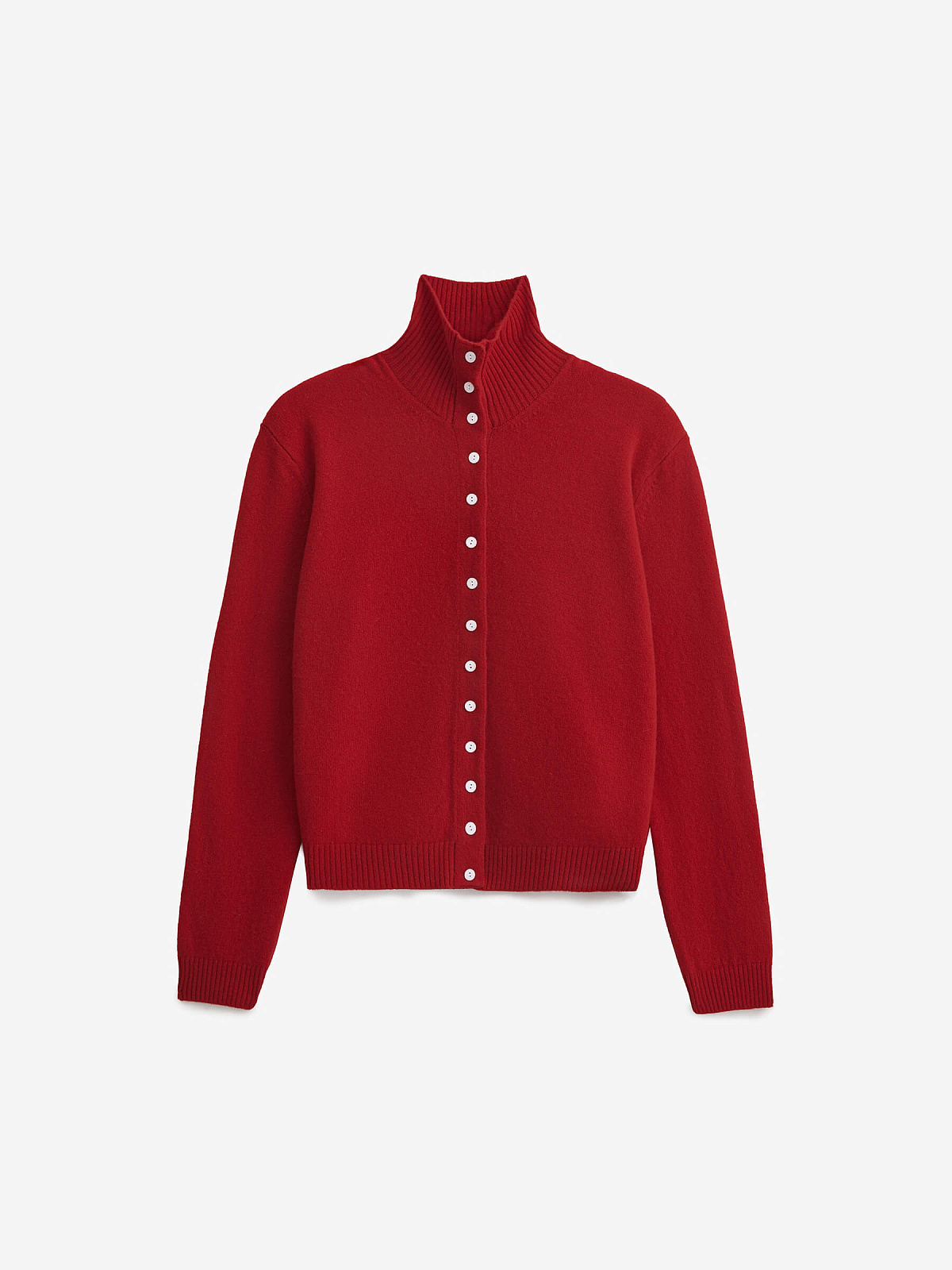 Кардиган с высоким воротником из 100% мериноса, красный