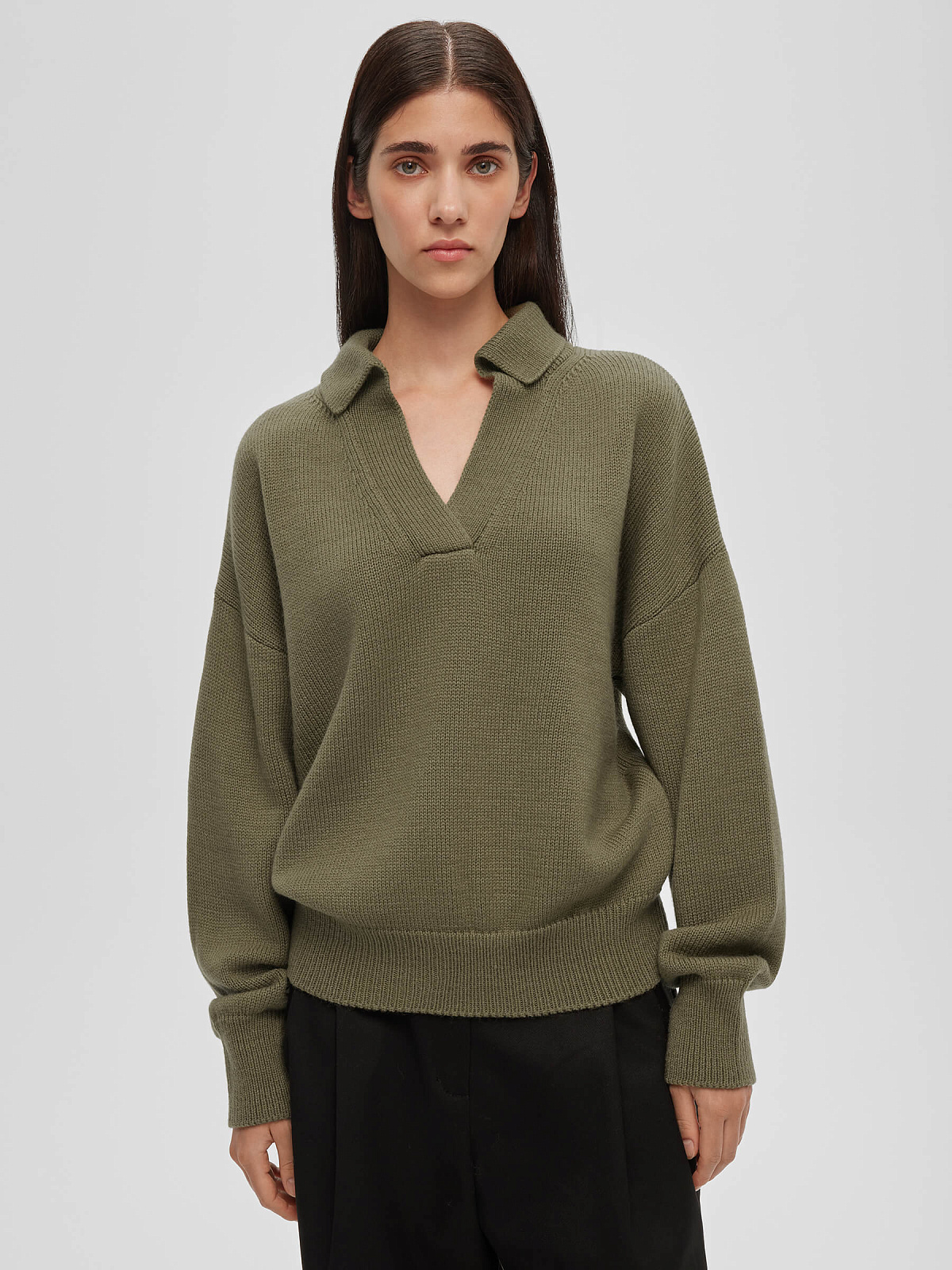 Джемпер-поло свободного кроя, светлый хаки