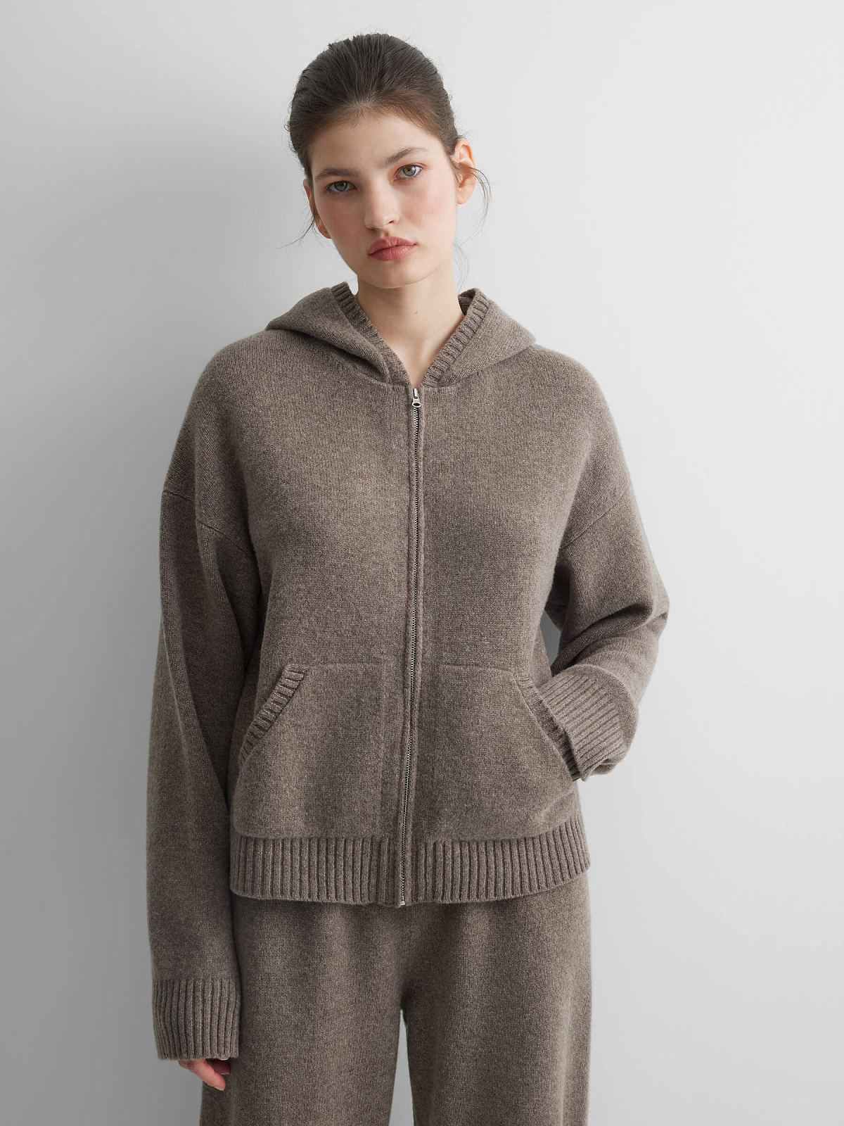 Худи из 100% мериноса, коричневый меланж