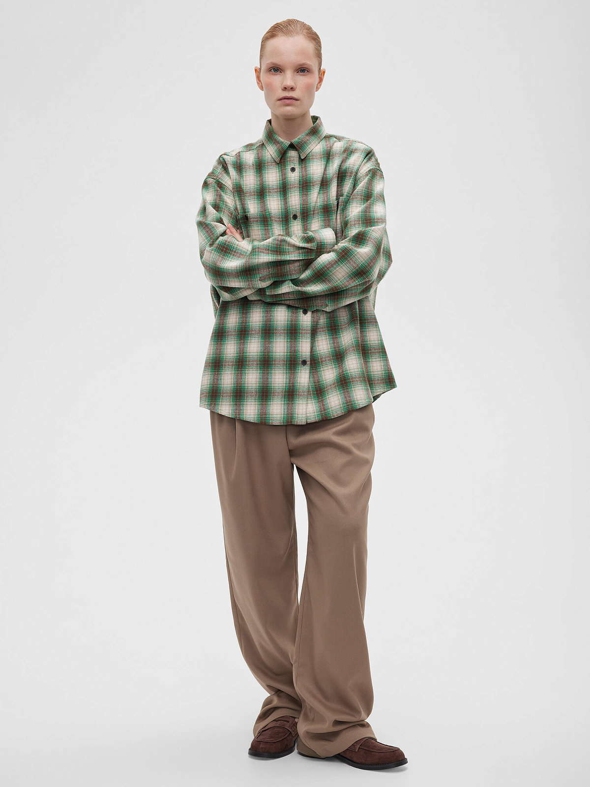 Рубашка фланелевая в клетку 0094, зеленый