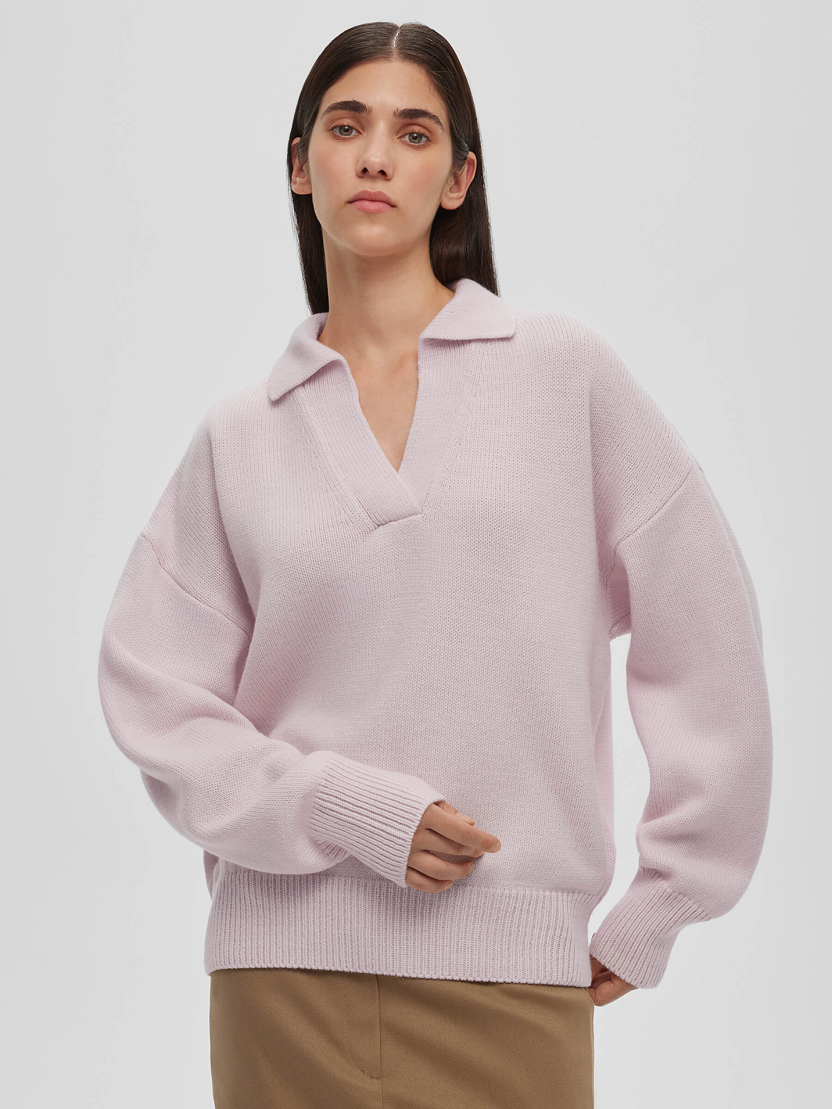 Джемпер-поло свободного кроя, розовый