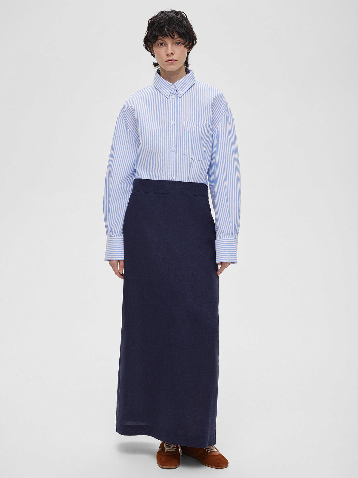 Юбка макси из льна 0189, синий