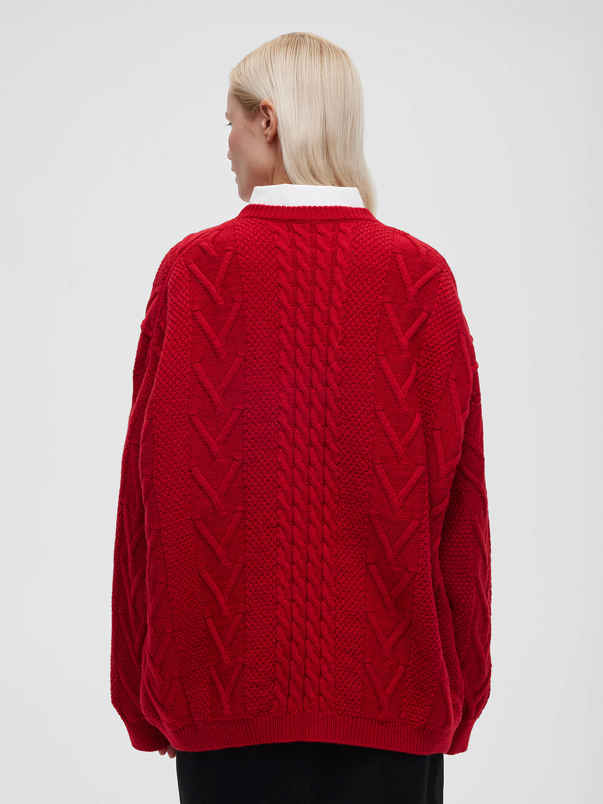 Джемпер удлиненный с косами, бордовый