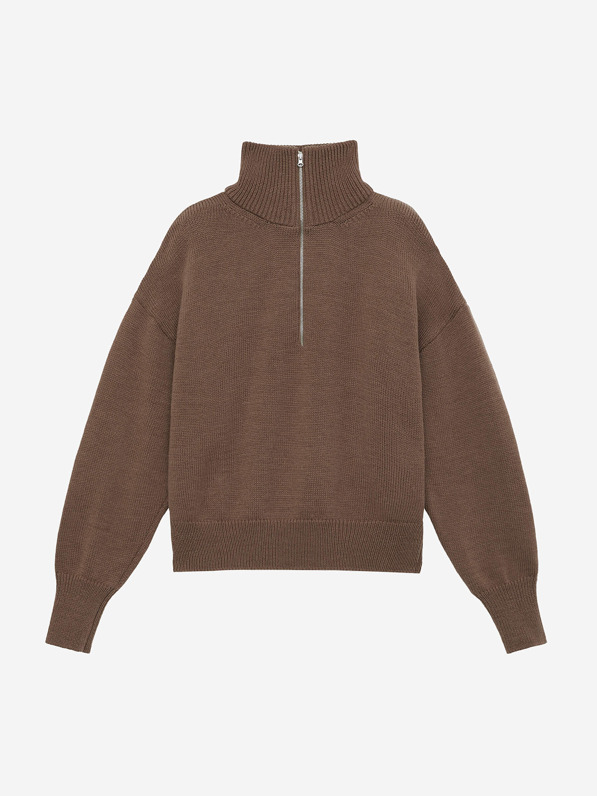 Свитер свободного кроя с замком, кофейный