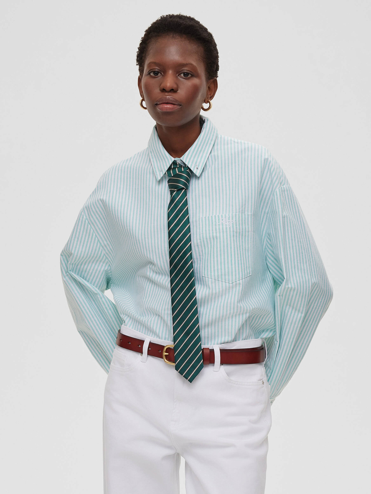 Галстук в полоску 021, зеленый