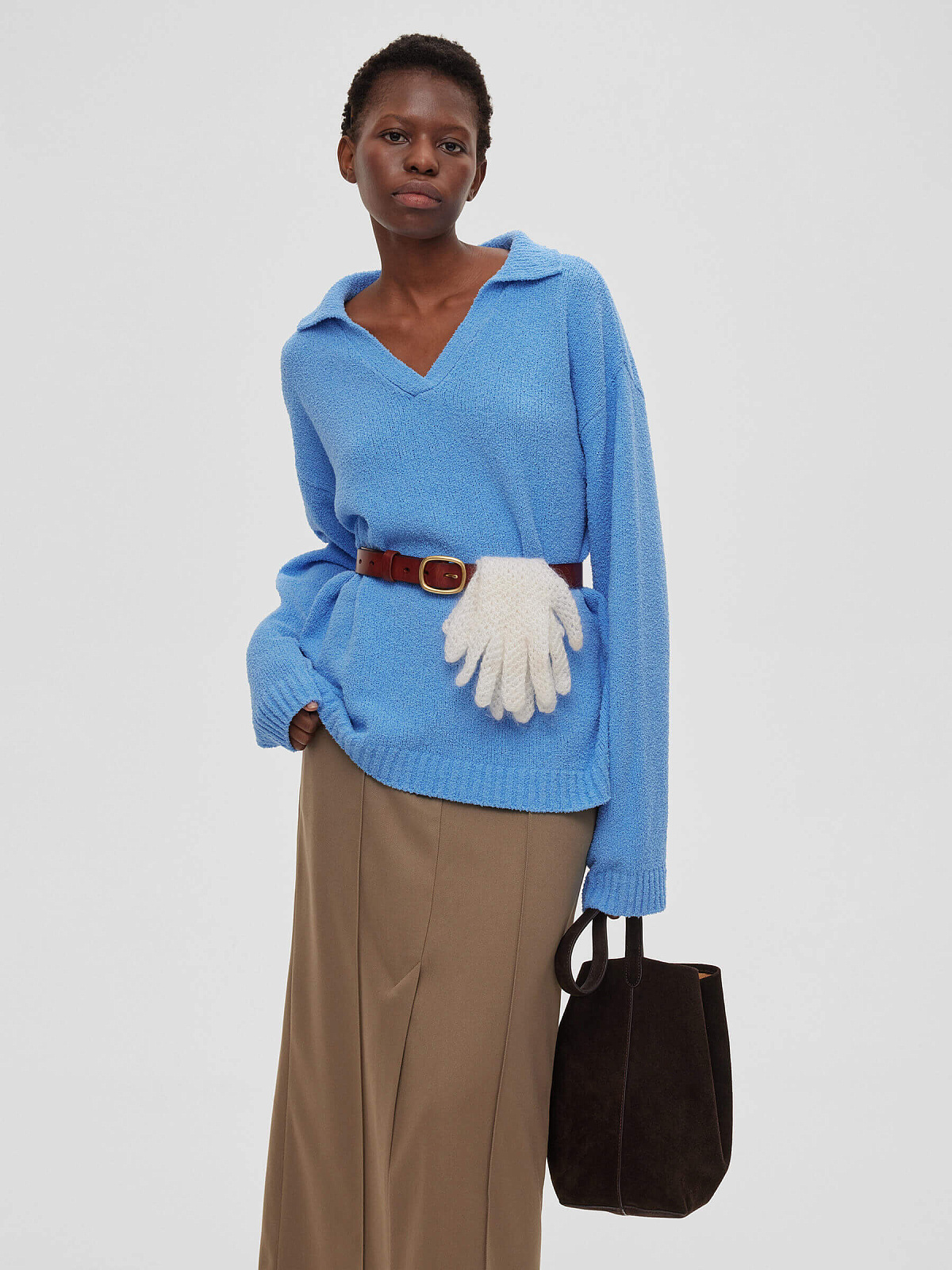 Джемпер-поло из хлопка букле, голубой