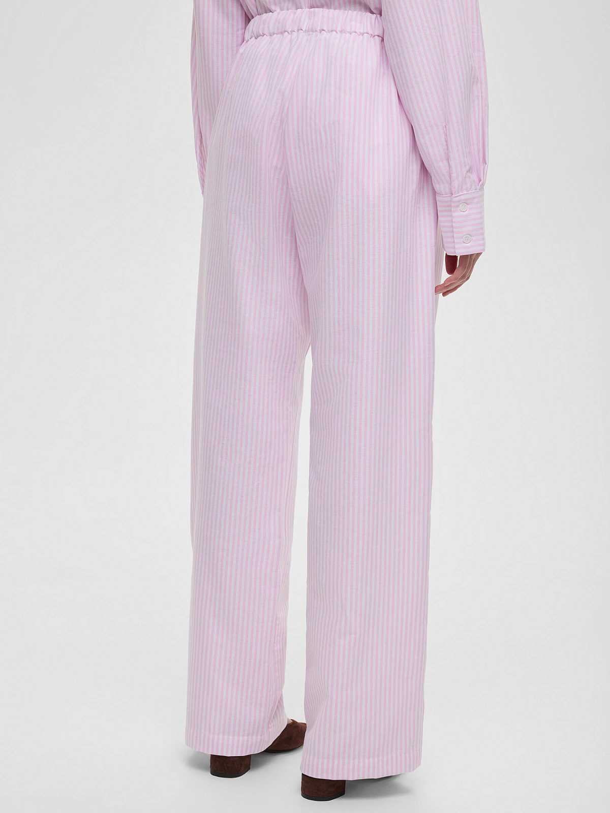 Брюки из хлопка на резинке в полоску 0179, розовый