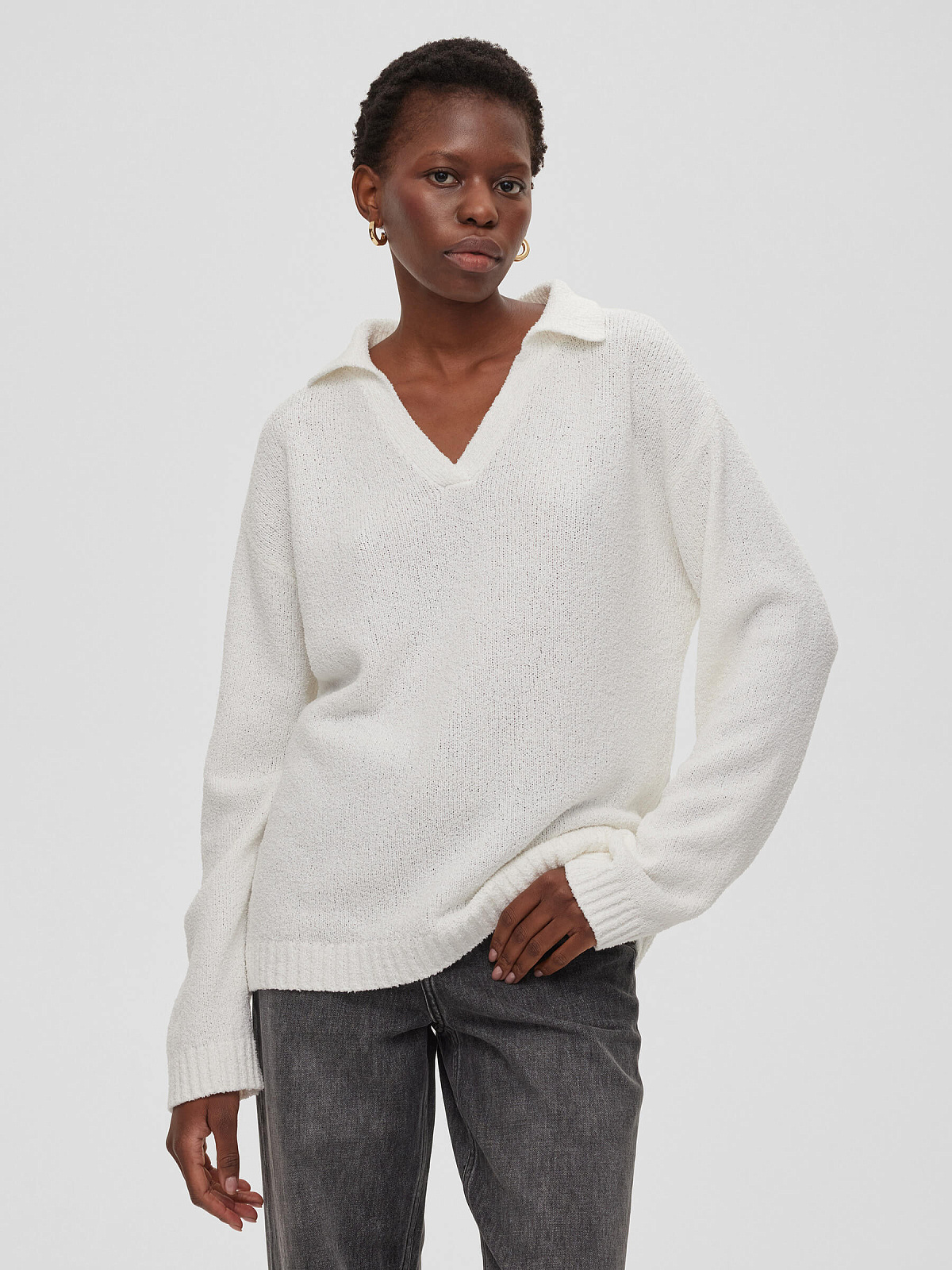 Джемпер-поло из хлопка букле, белый