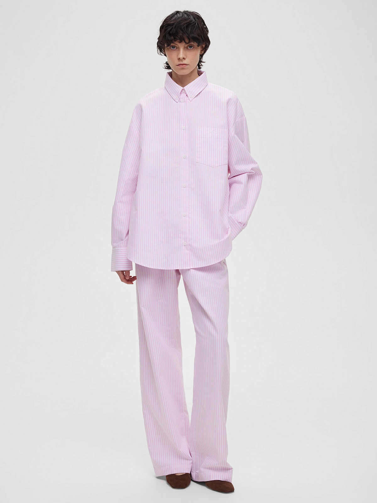 Брюки из хлопка на резинке в полоску 0179, розовый