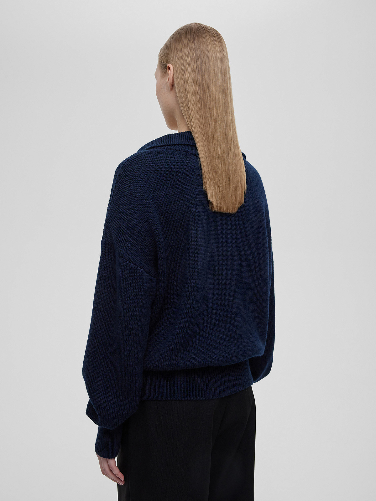 Джемпер-поло свободного кроя, темно-синий