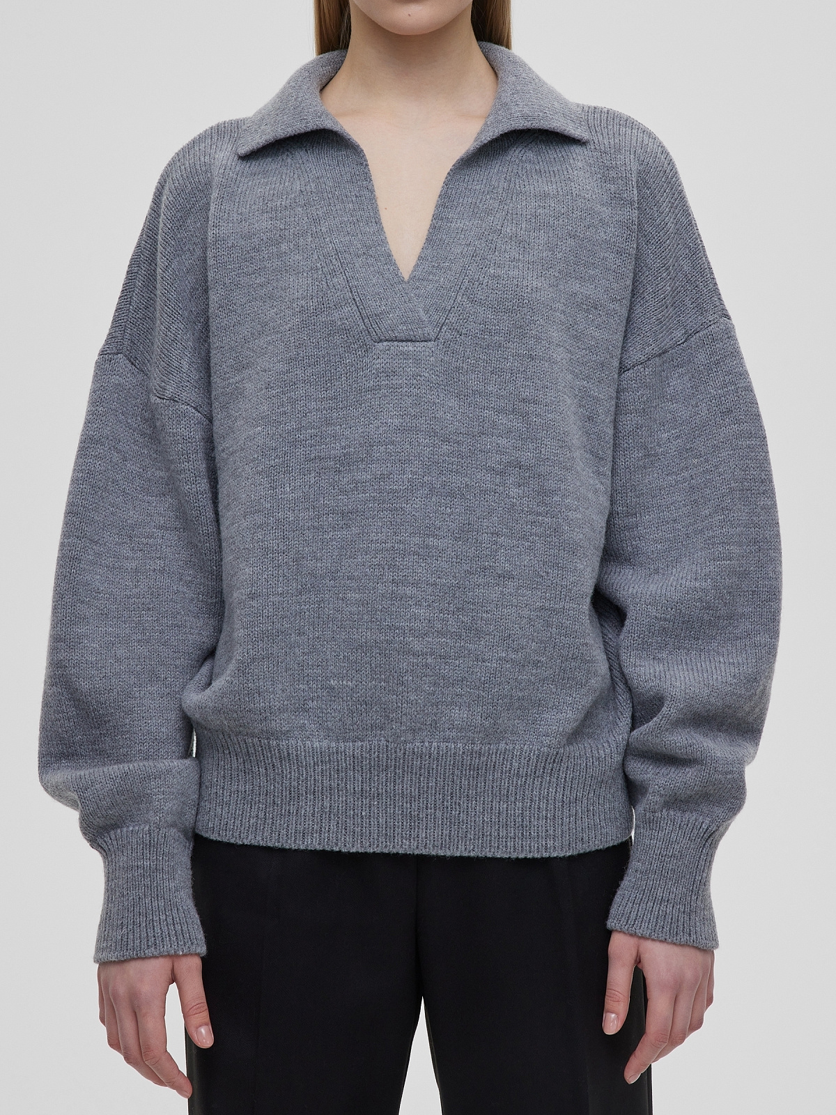 Джемпер-поло свободного кроя, серый